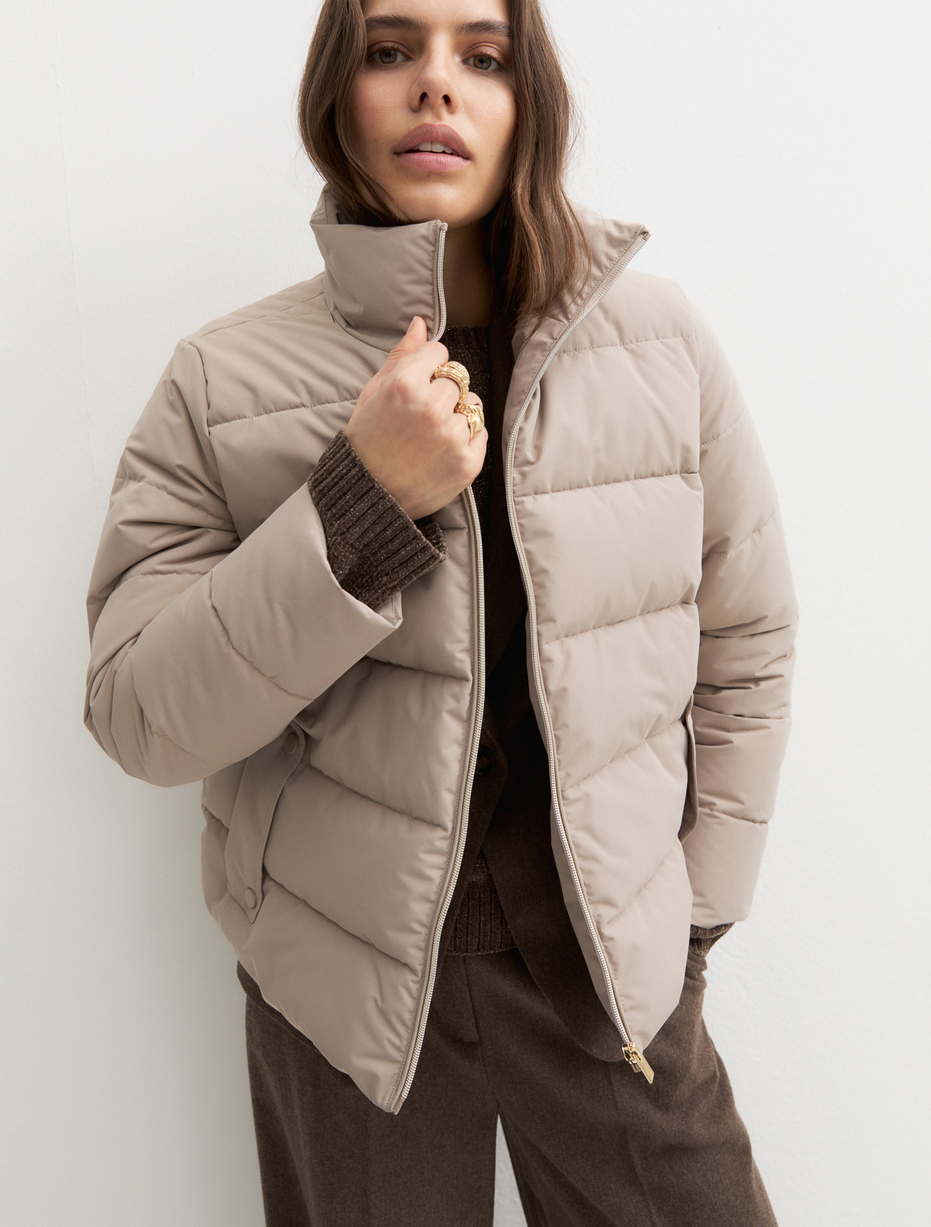 Cropped taffeta down jacket - SAND - Emme - 5