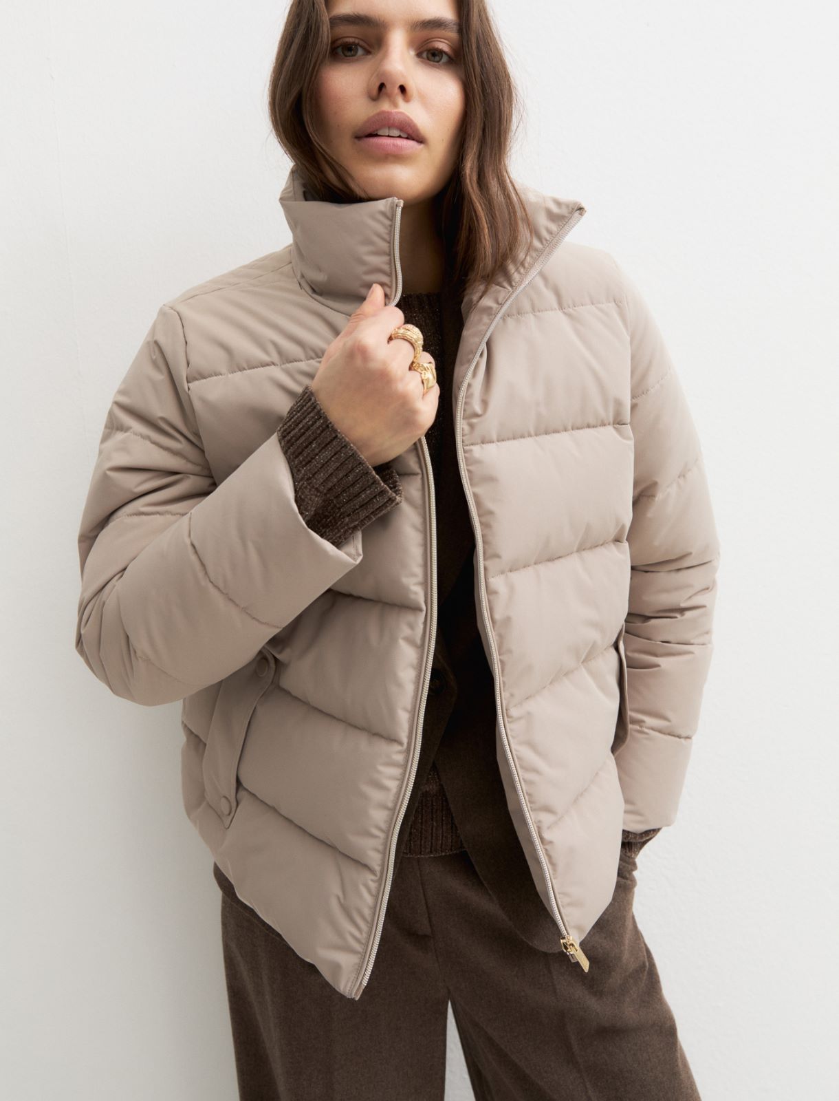 Cropped taffeta down jacket - SAND - Emme - 5