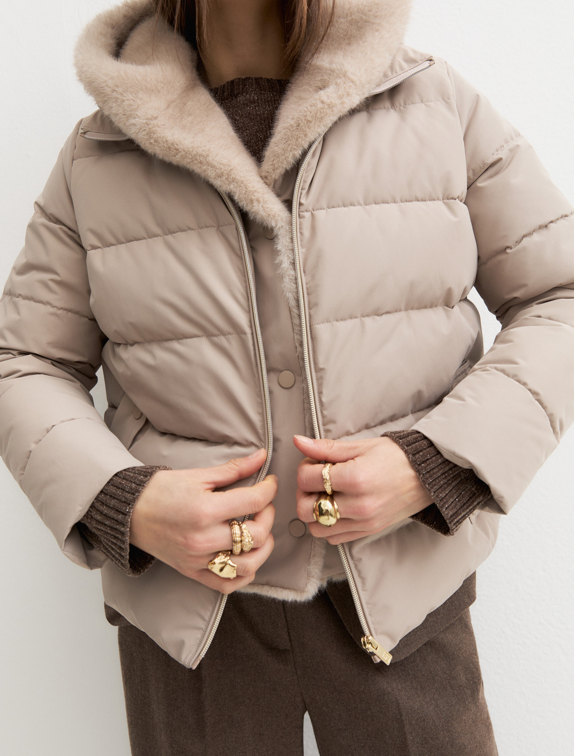 Cropped taffeta down jacket - SAND - Emme - 7