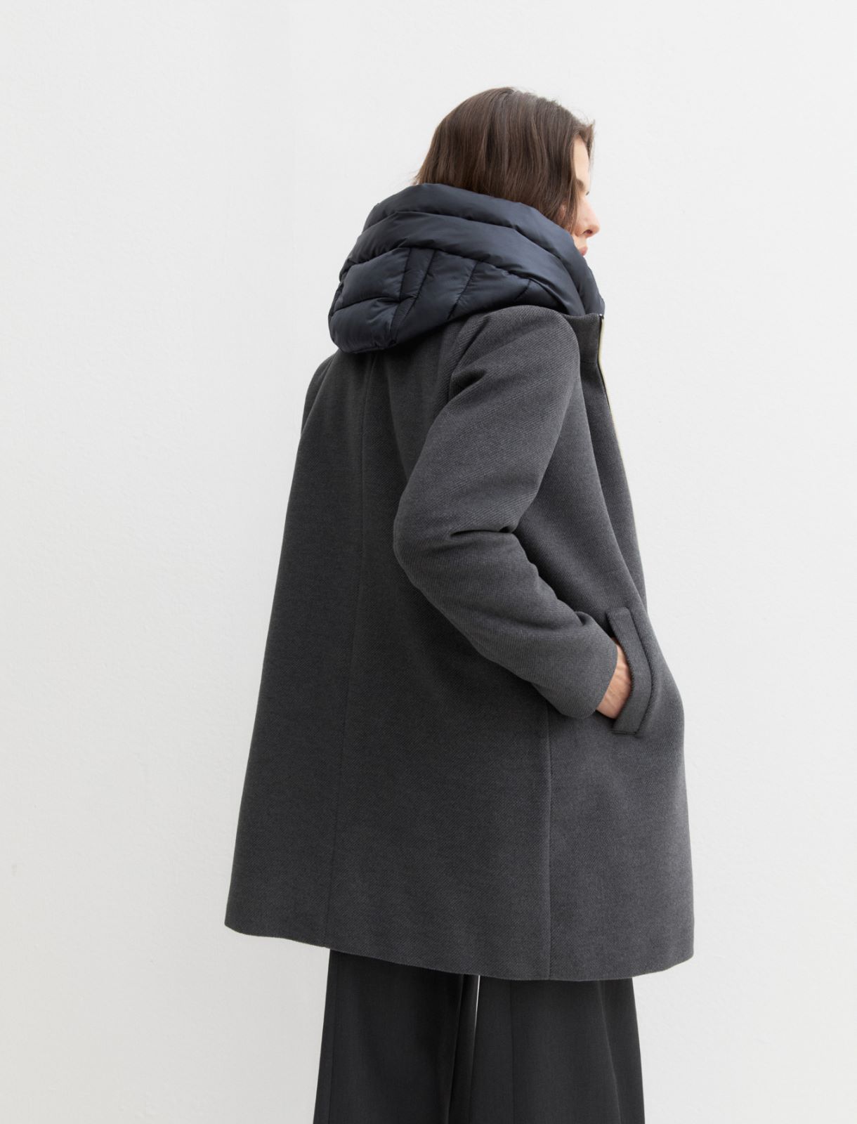 Hooded coat in padded soft cloth - MELANGE DARK GREY - Emme - 3