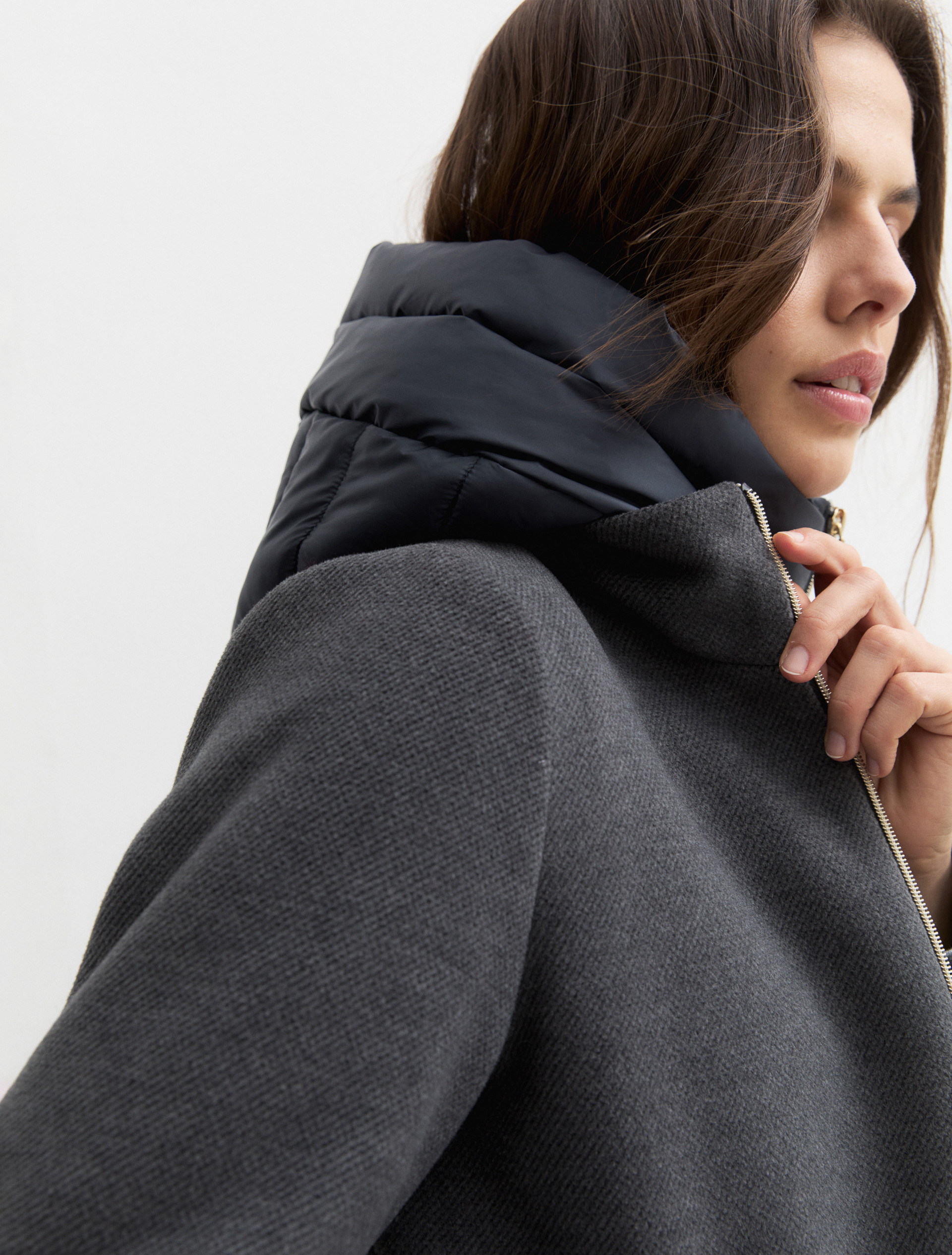 Hooded coat in padded soft cloth - MELANGE DARK GREY - Emme - 4