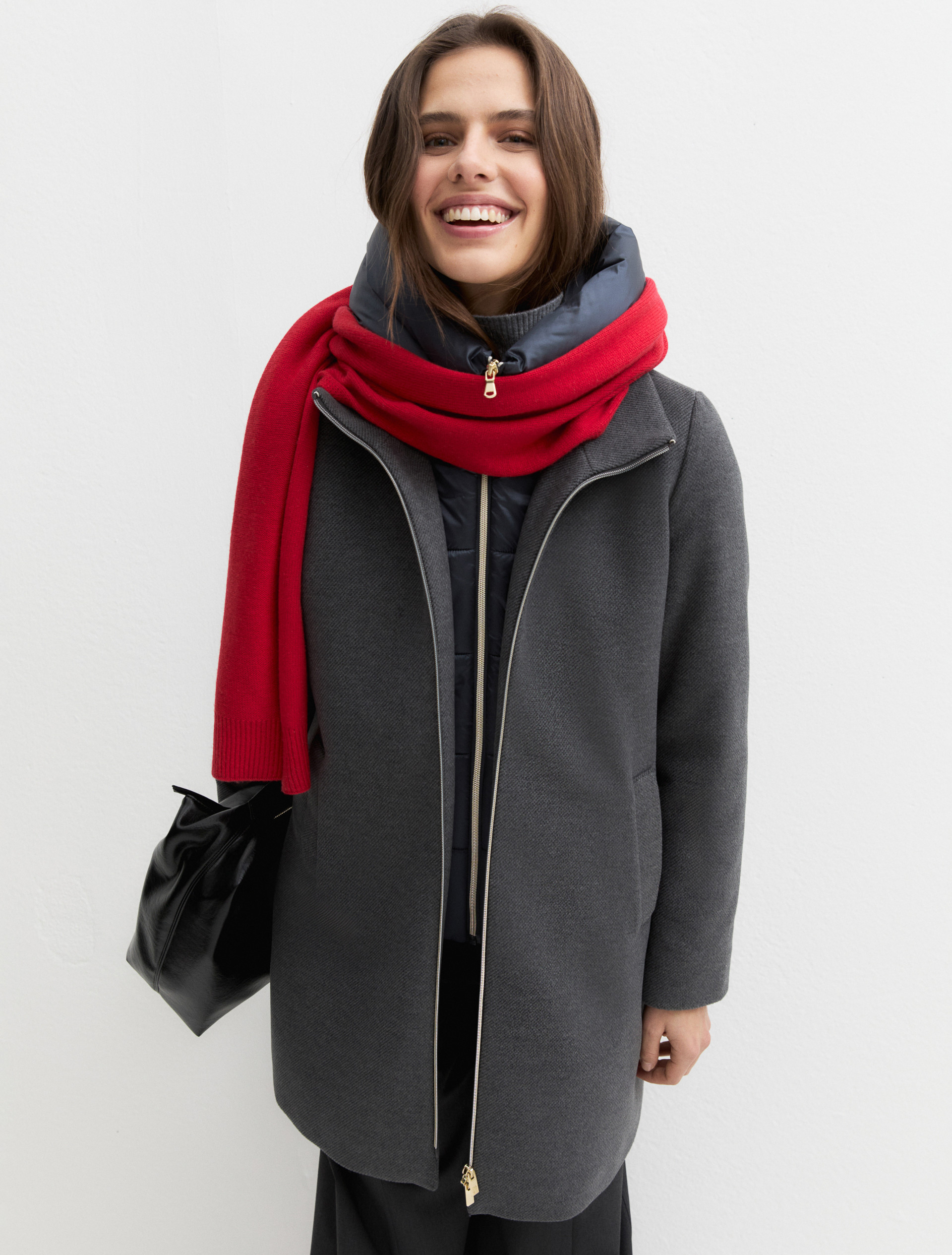 Hooded coat in padded soft cloth - MELANGE DARK GREY - Emme - 5