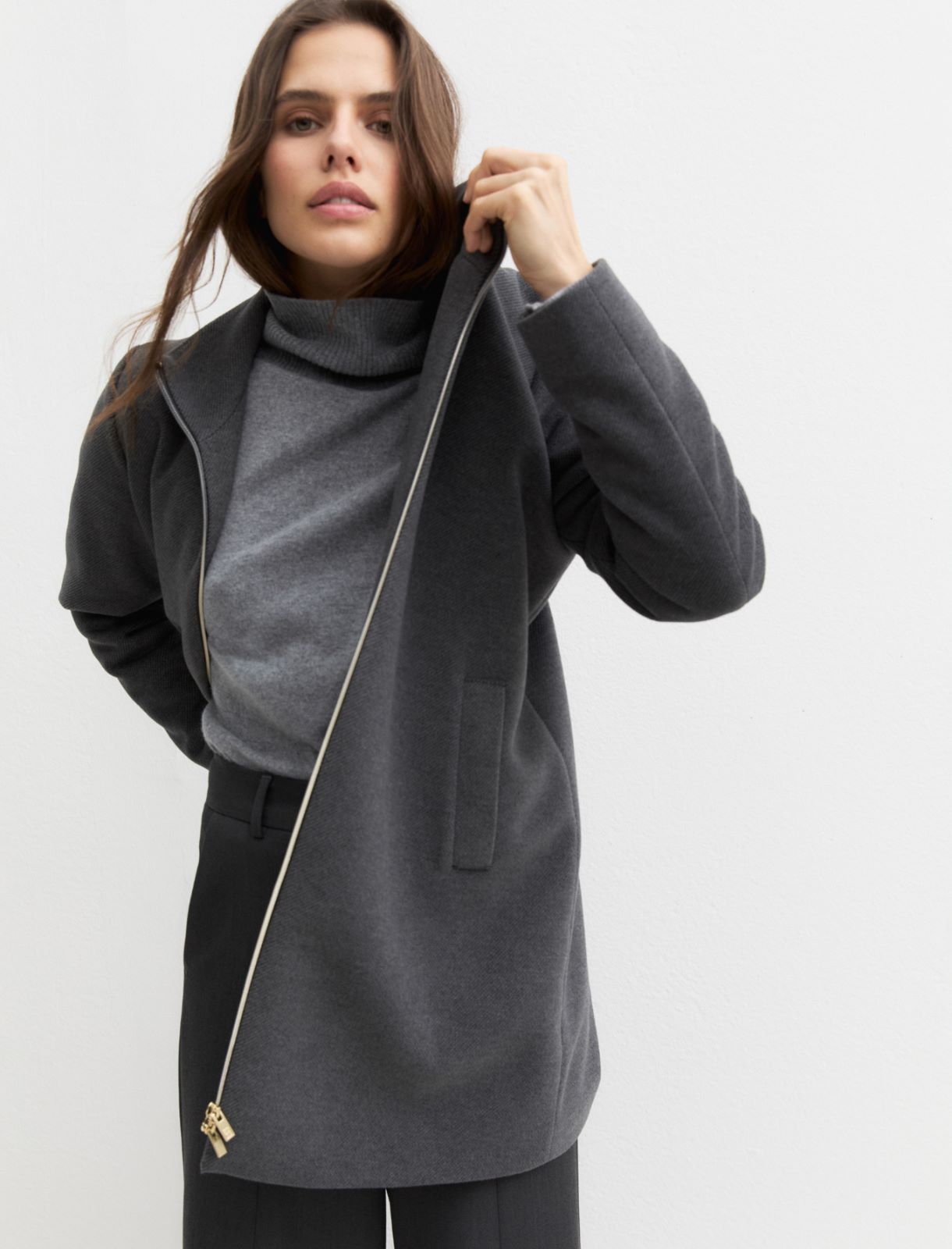 Hooded coat in padded soft cloth - MELANGE DARK GREY - Emme - 6