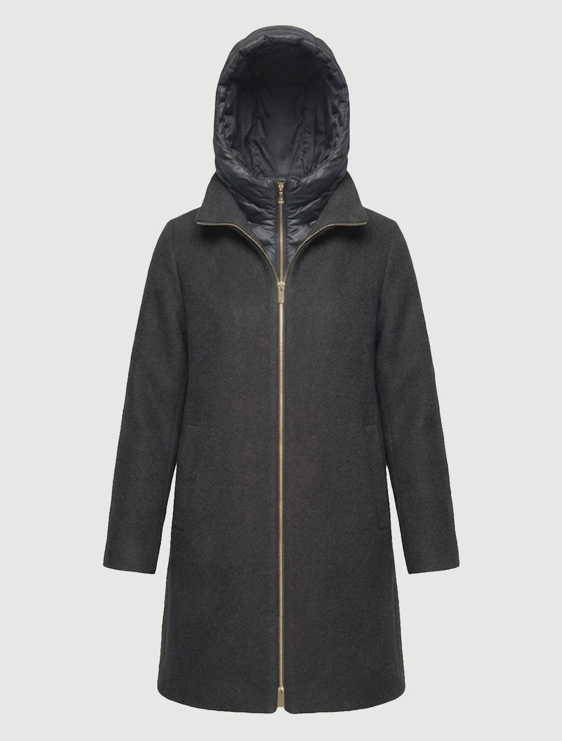 Hooded coat in padded soft cloth - MELANGE DARK GREY - Emme - 7