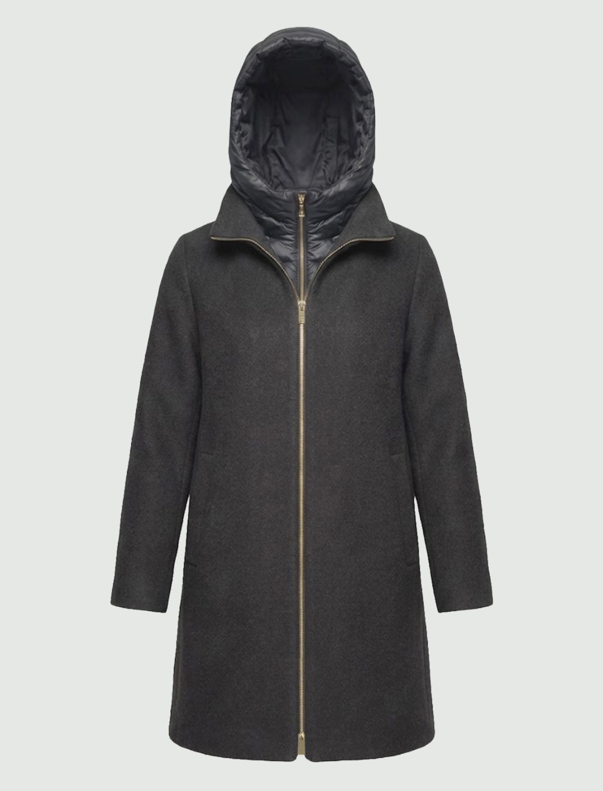 Hooded coat in padded soft cloth - MELANGE DARK GREY - Emme - 7
