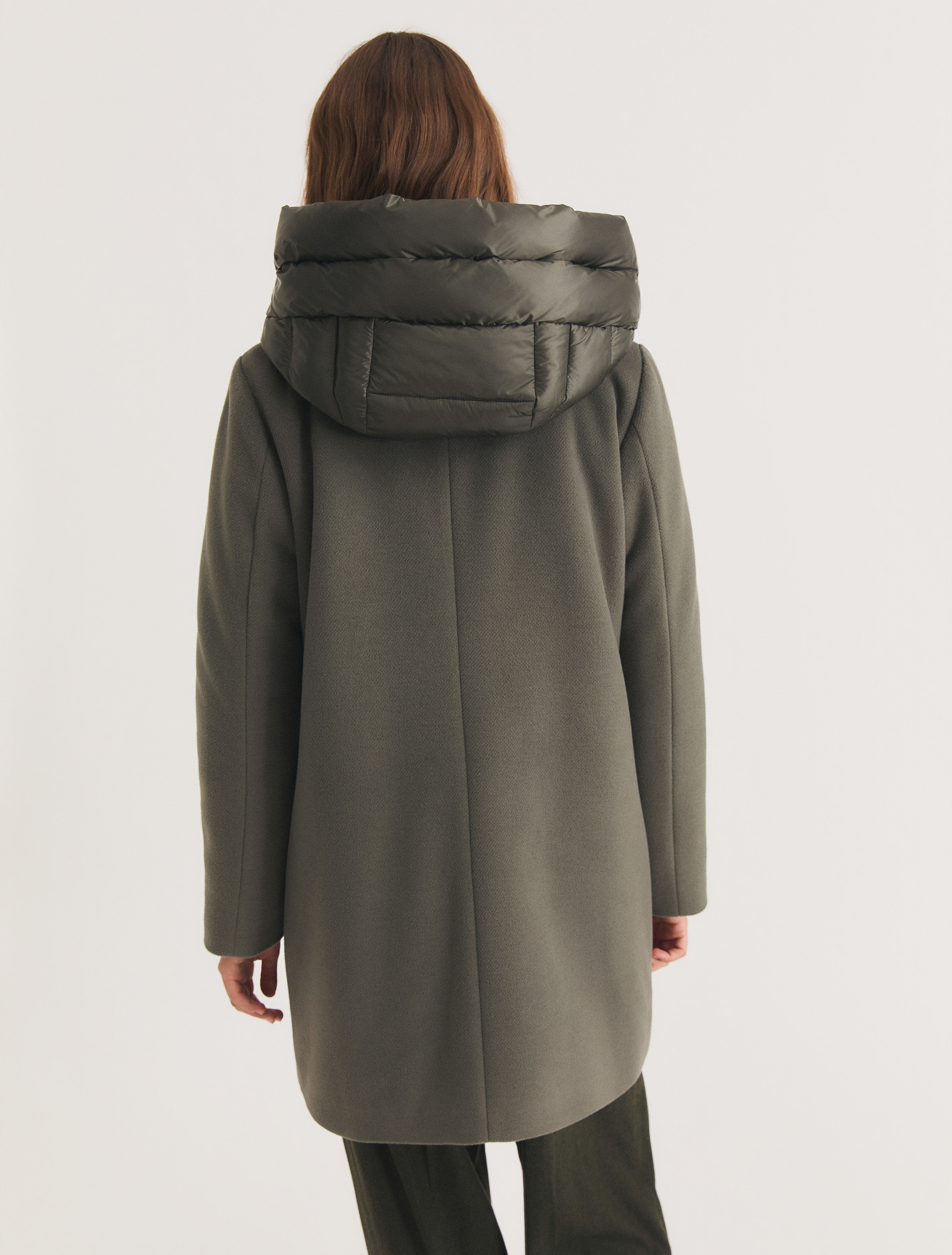 Hooded coat in padded soft cloth - GREYISH GREEN - Emme - 2