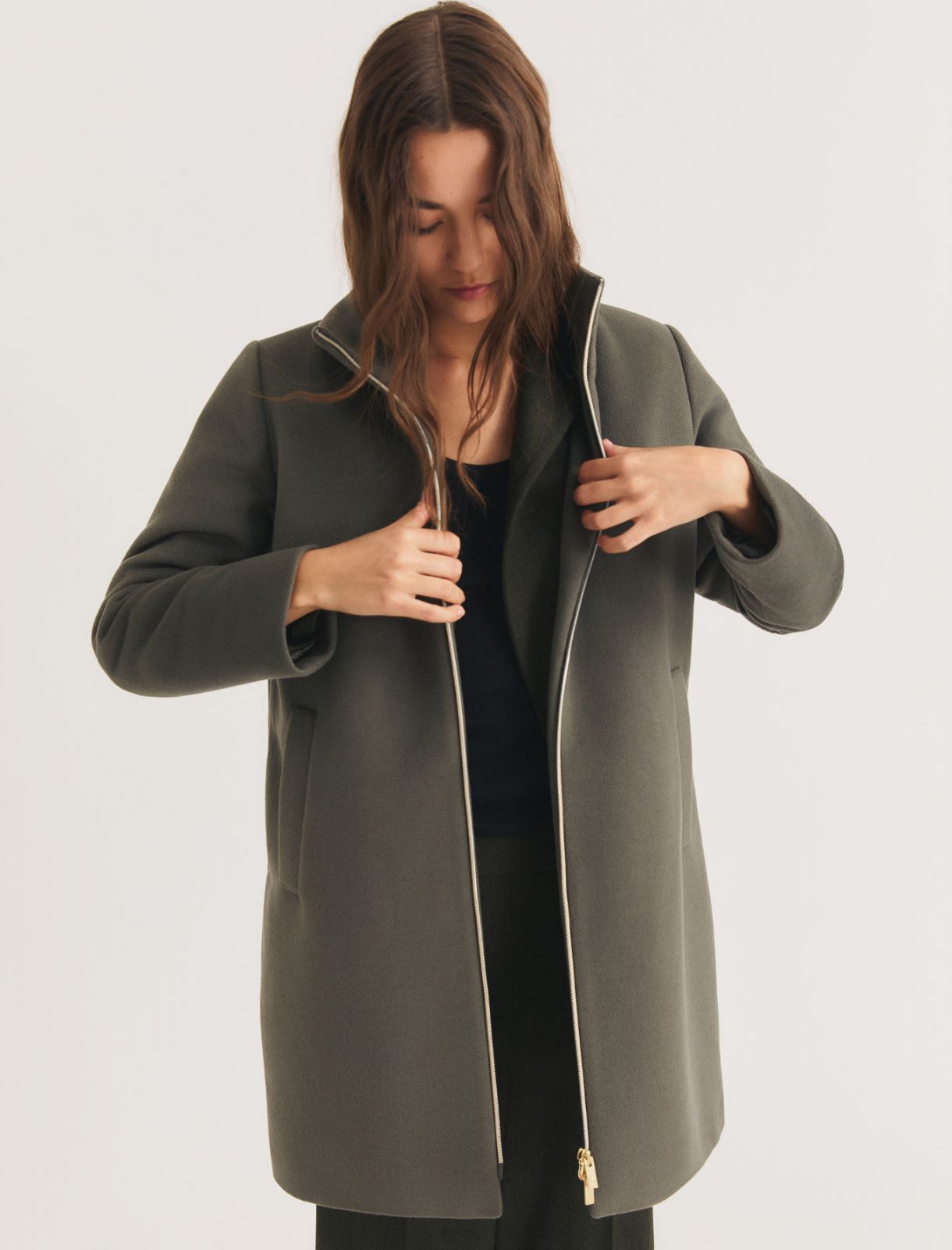 Hooded coat in padded soft cloth - GREYISH GREEN - Emme - 3