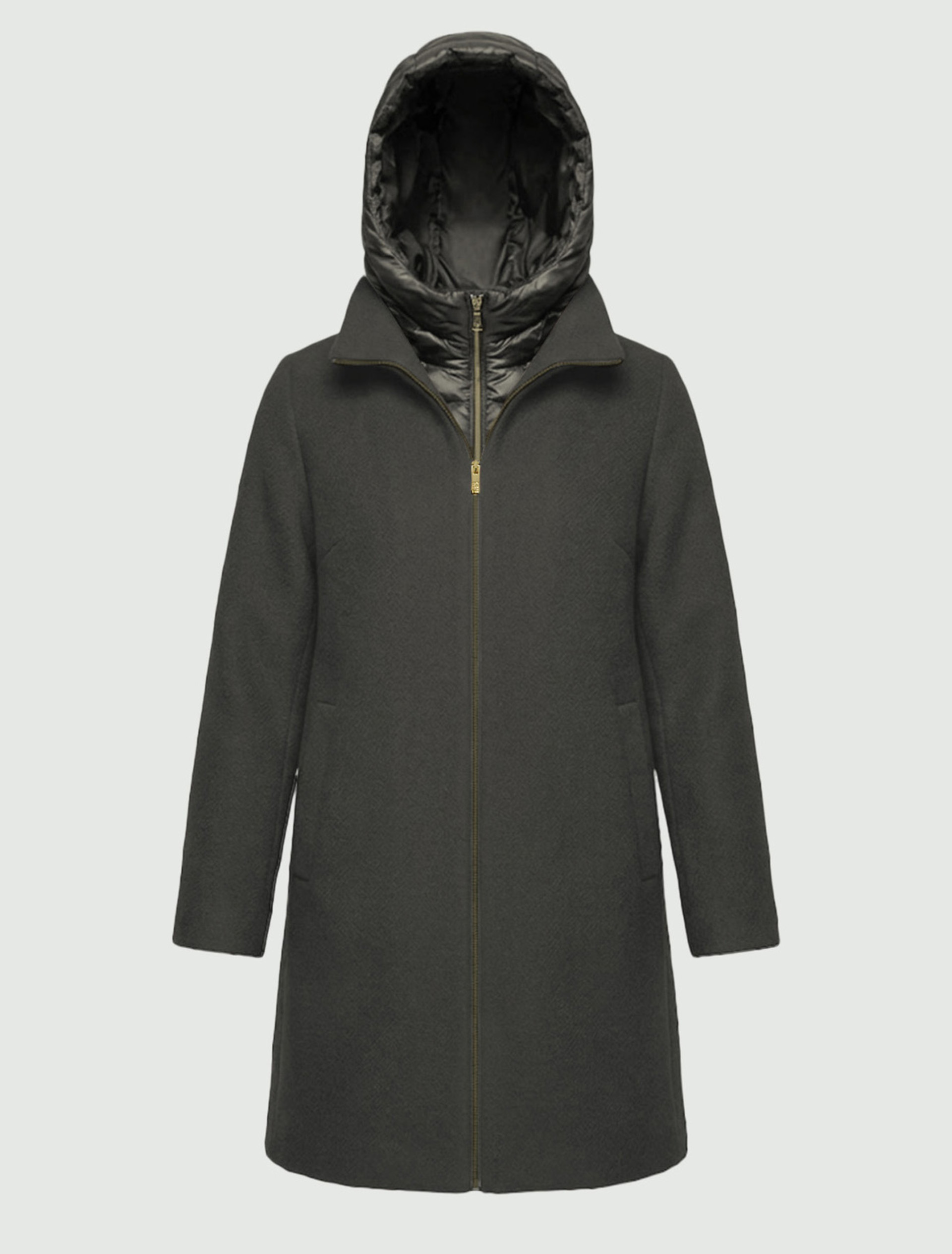 Hooded coat in padded soft cloth - GREYISH GREEN - Emme - 6