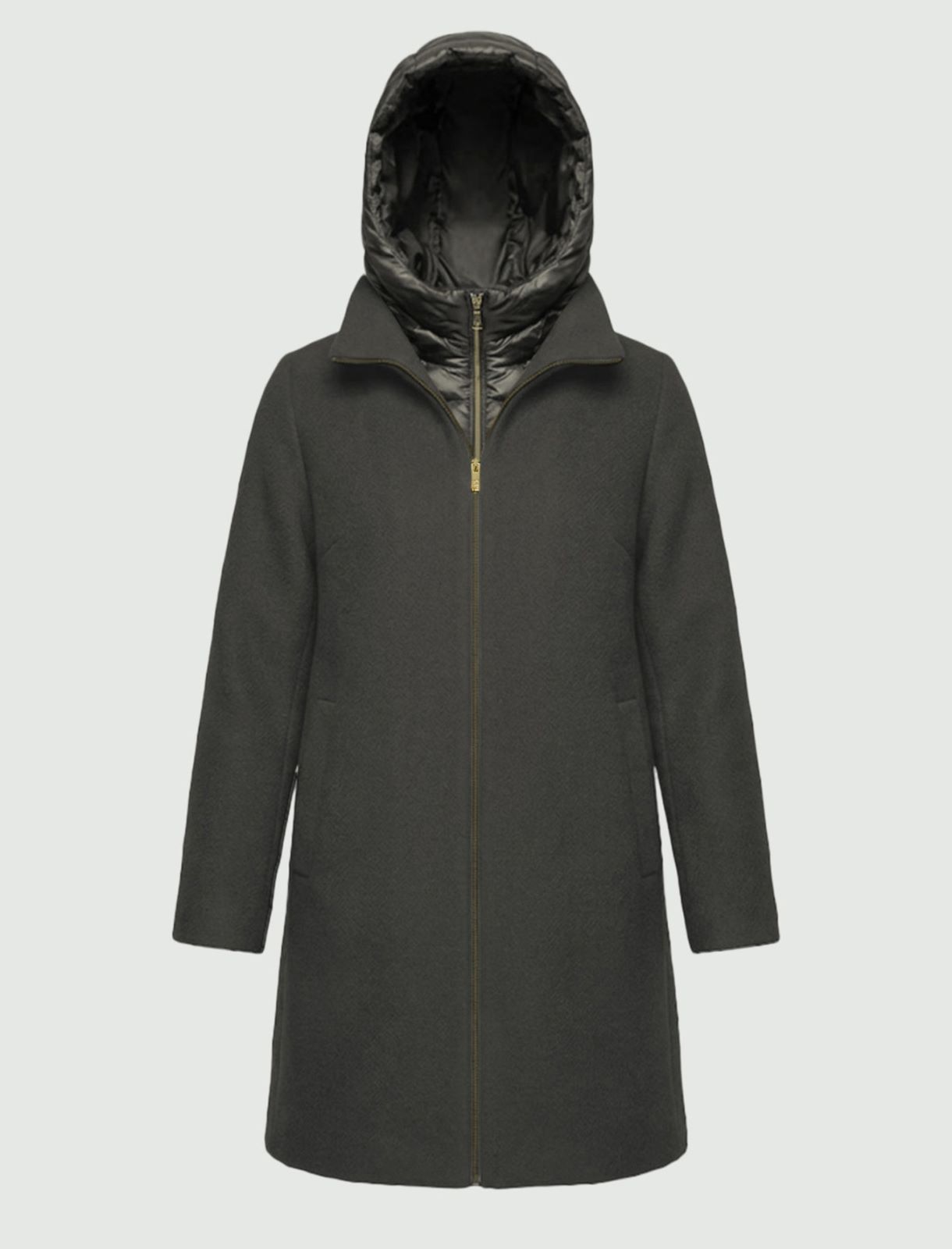 Hooded coat in padded soft cloth - GREYISH GREEN - Emme - 6