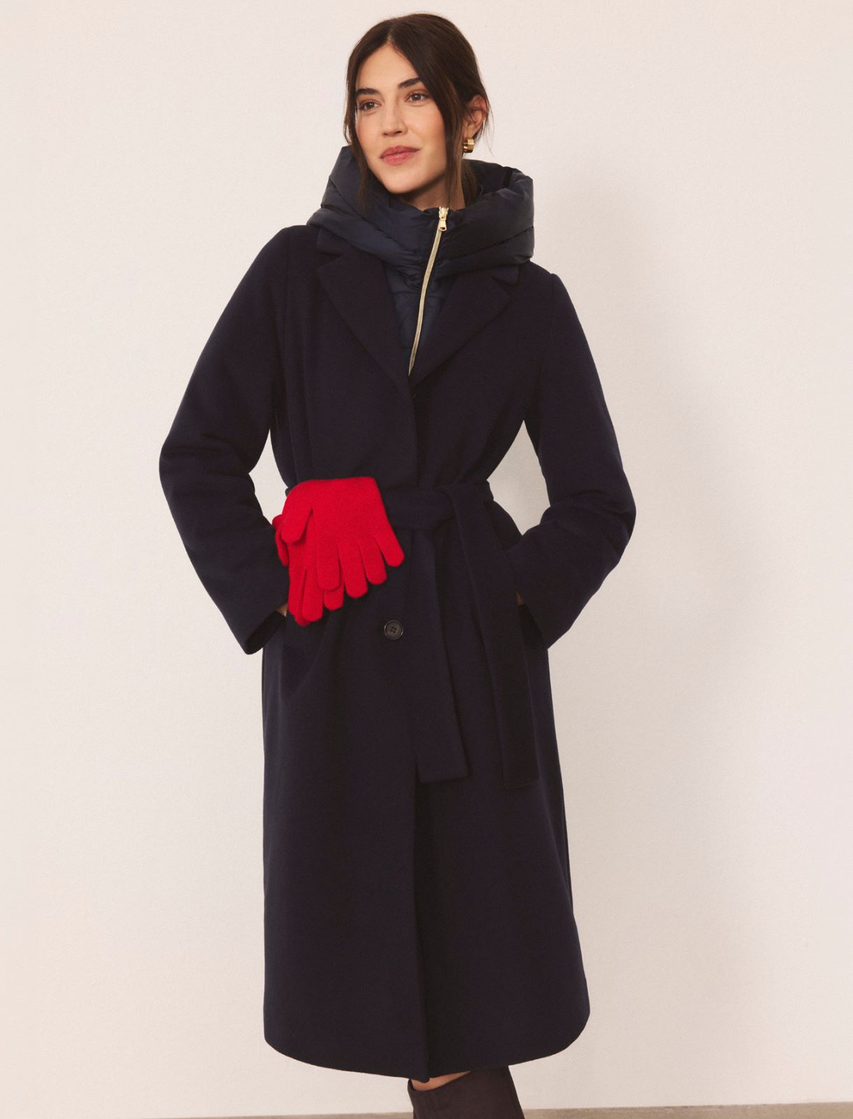 Straight-fit soft cloth coat with a detachable hood - MIDNIGHTBLUE - Emme - 2