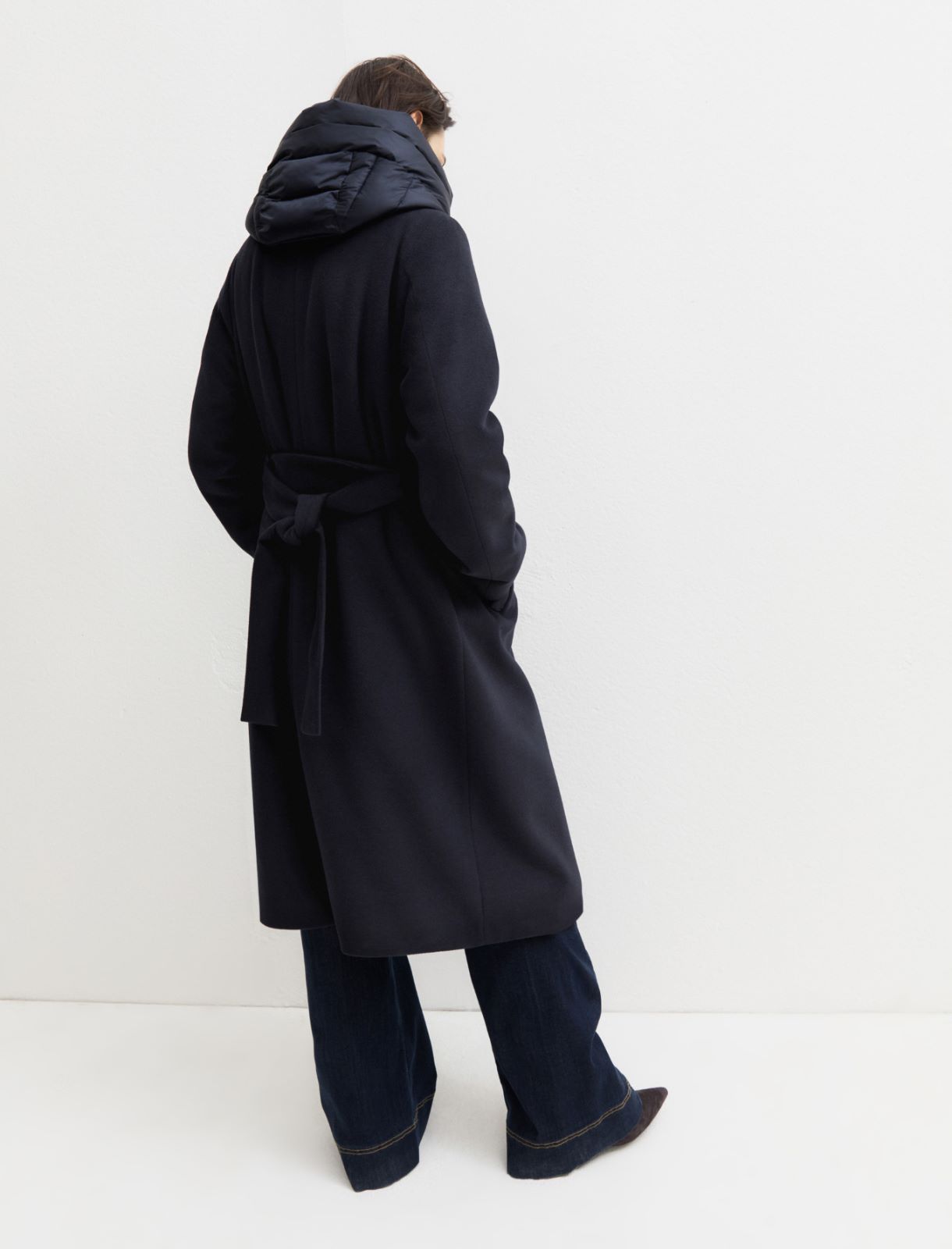 Straight-fit soft cloth coat with a detachable hood - MIDNIGHTBLUE - Emme - 3