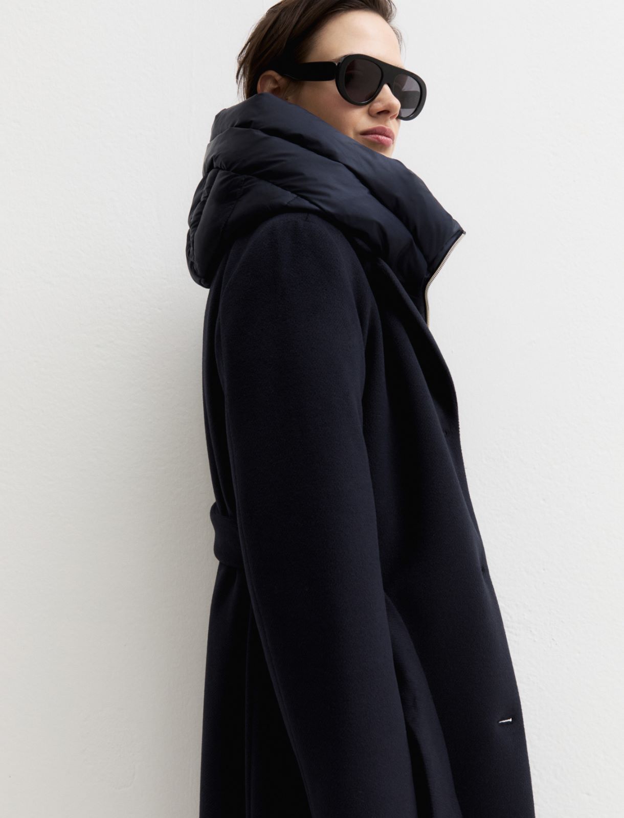 Straight-fit soft cloth coat with a detachable hood - MIDNIGHTBLUE - Emme - 4