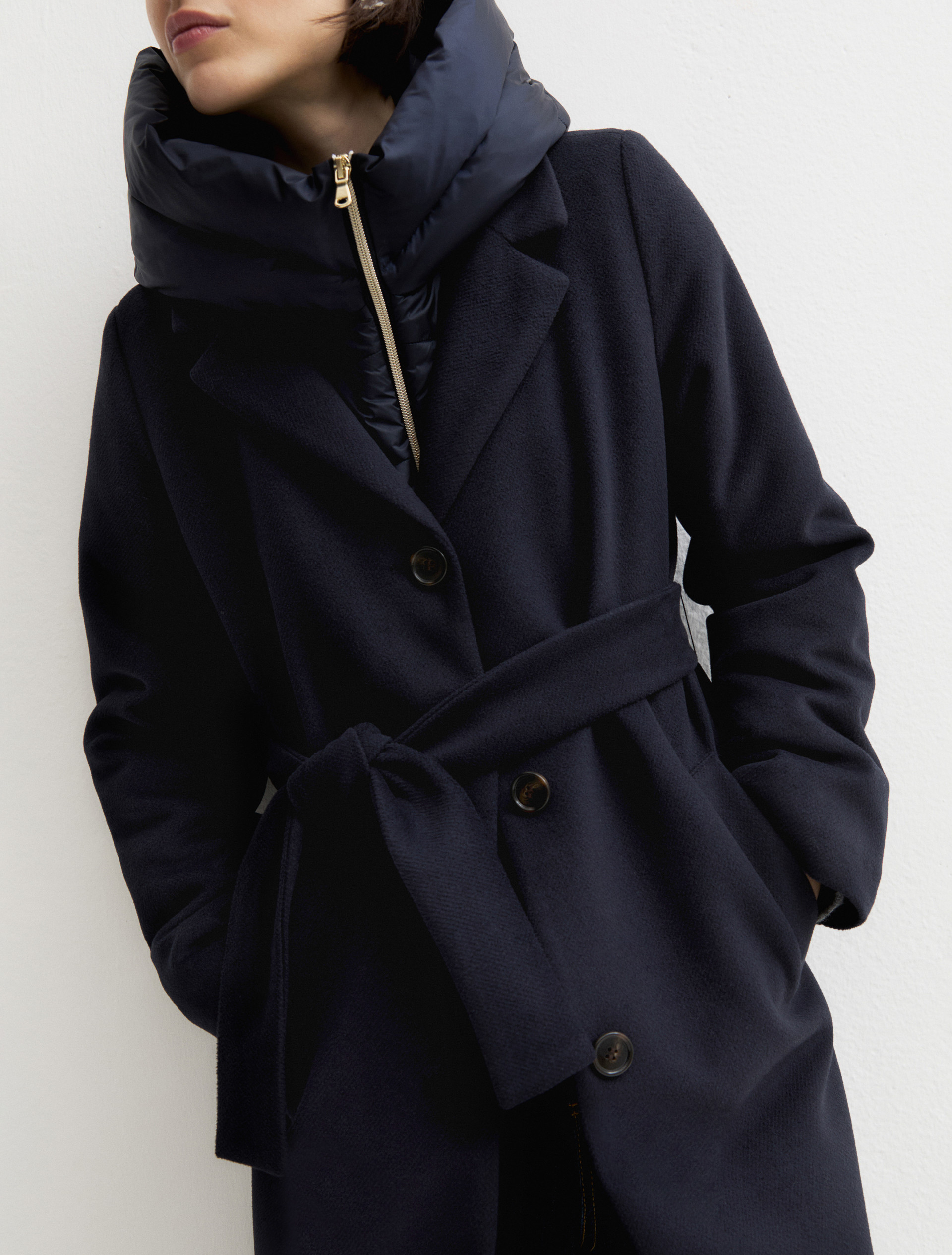 Straight-fit soft cloth coat with a detachable hood - MIDNIGHTBLUE - Emme - 6