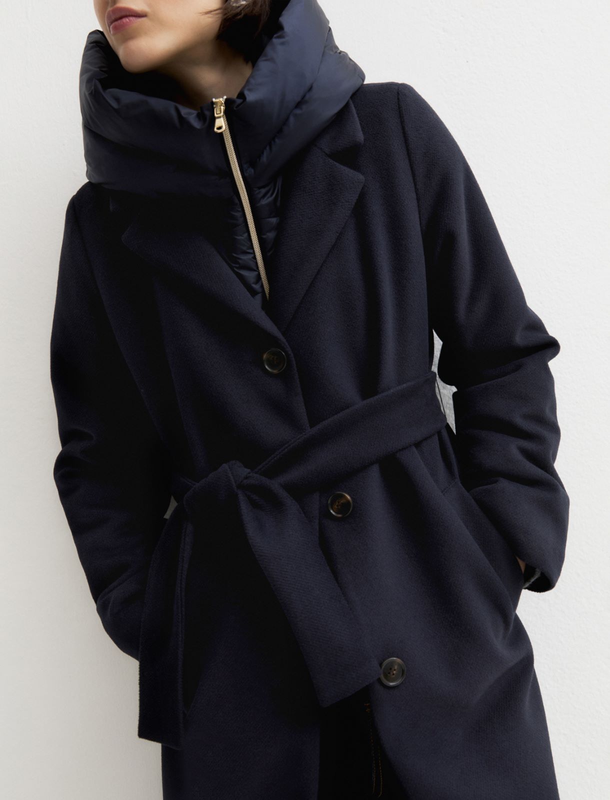 Straight-fit soft cloth coat with a detachable hood - MIDNIGHTBLUE - Emme - 6