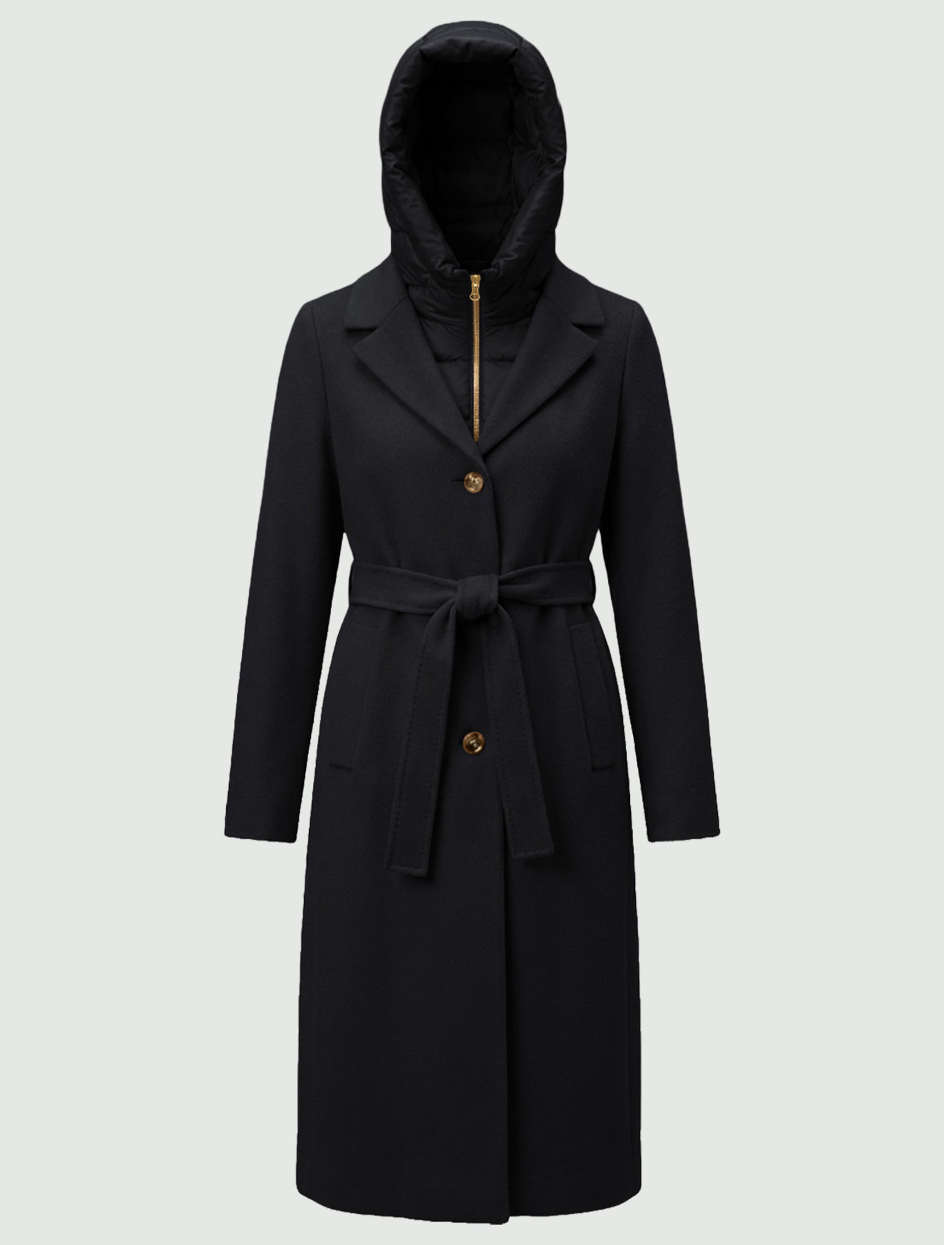 Straight-fit soft cloth coat with a detachable hood - MIDNIGHTBLUE - Emme - 7