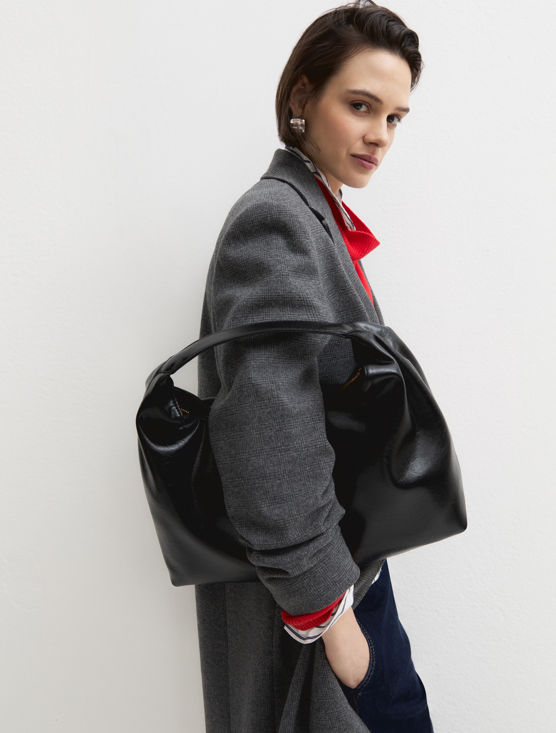 Coated jersey hobo bag - BLACK - Emme - 1