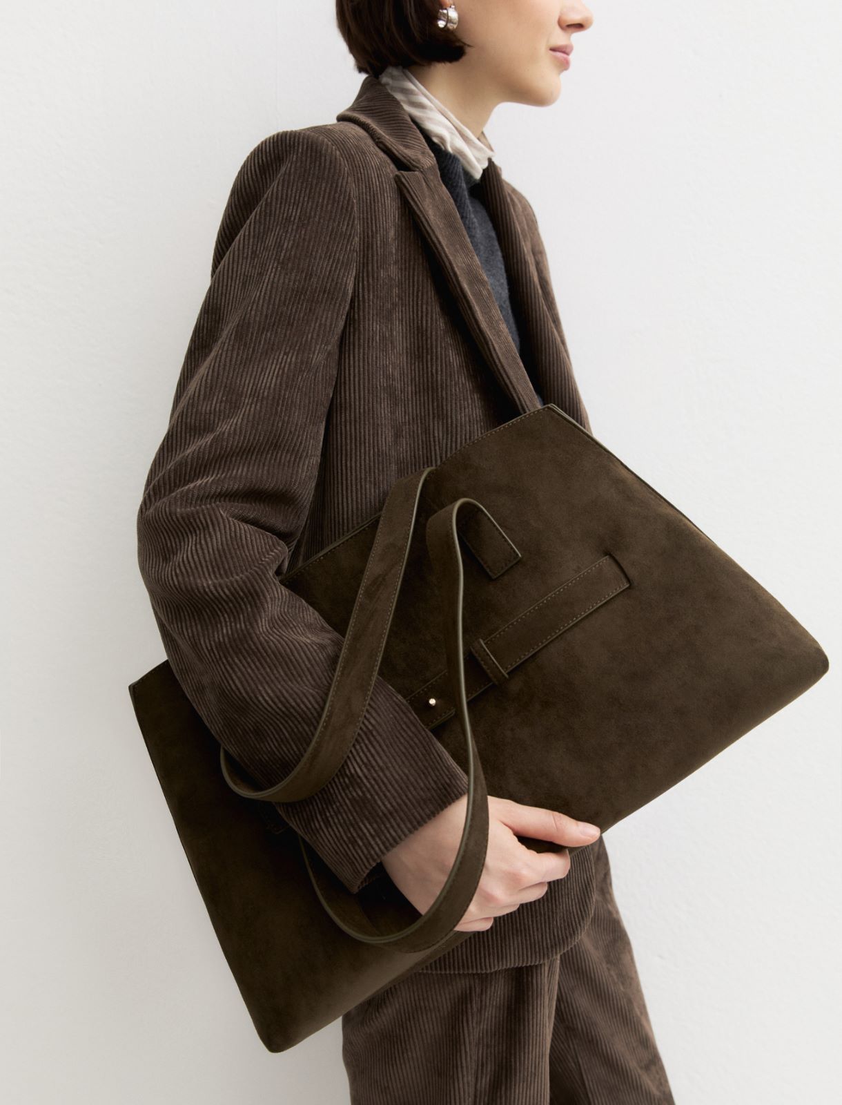 Strap-detail tote bag - DARK OLIVE-GREEN - Emme