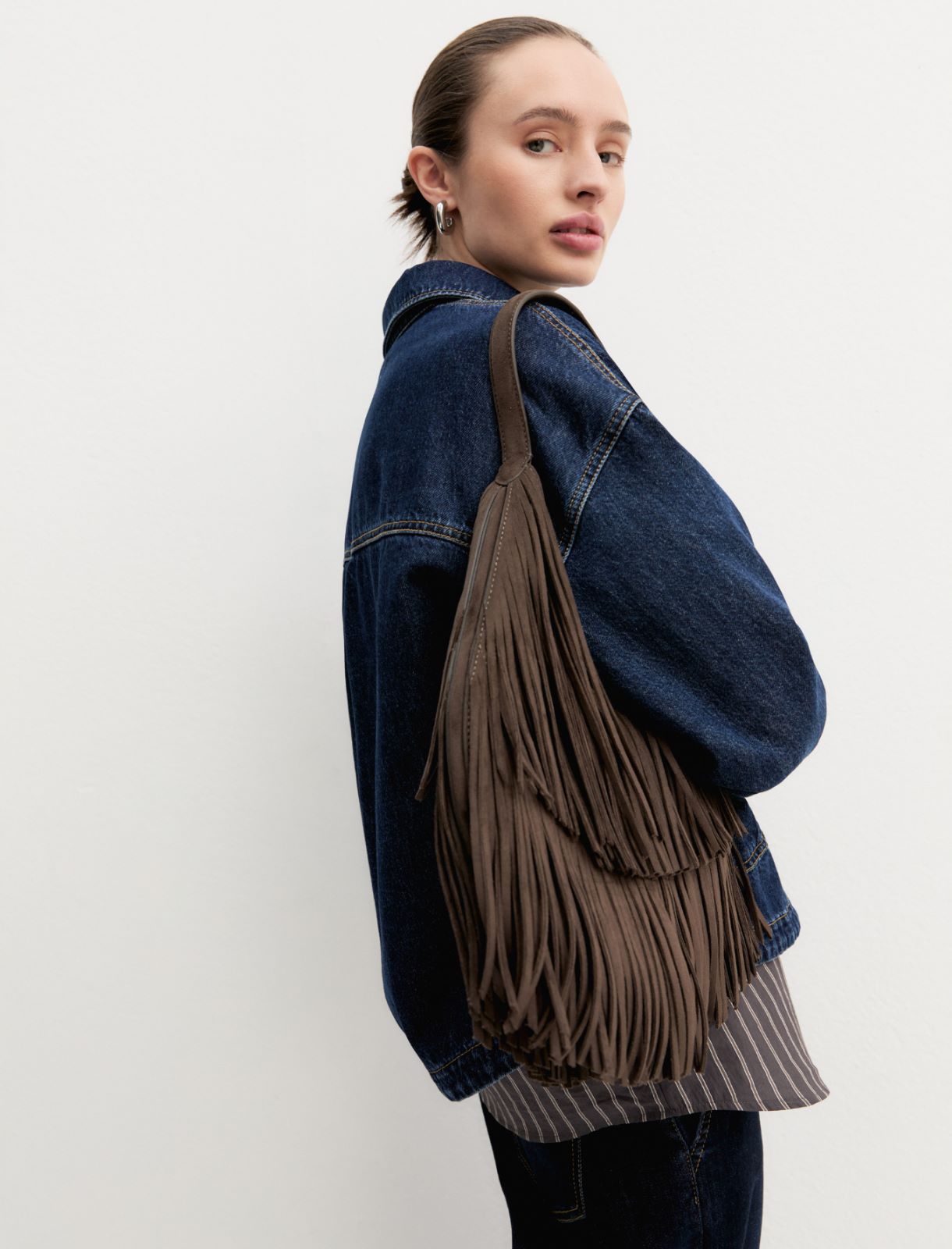 Borsa a spalla con frange - KAKI - Emme