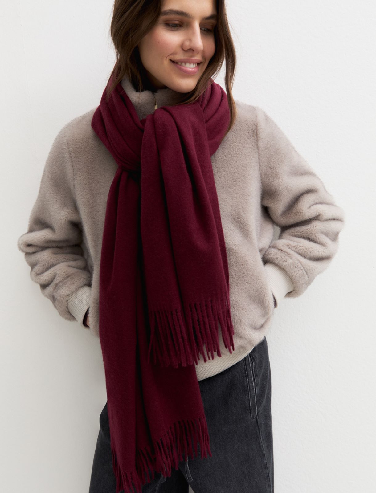 Fringed scarf - BORDEAUX - Emme