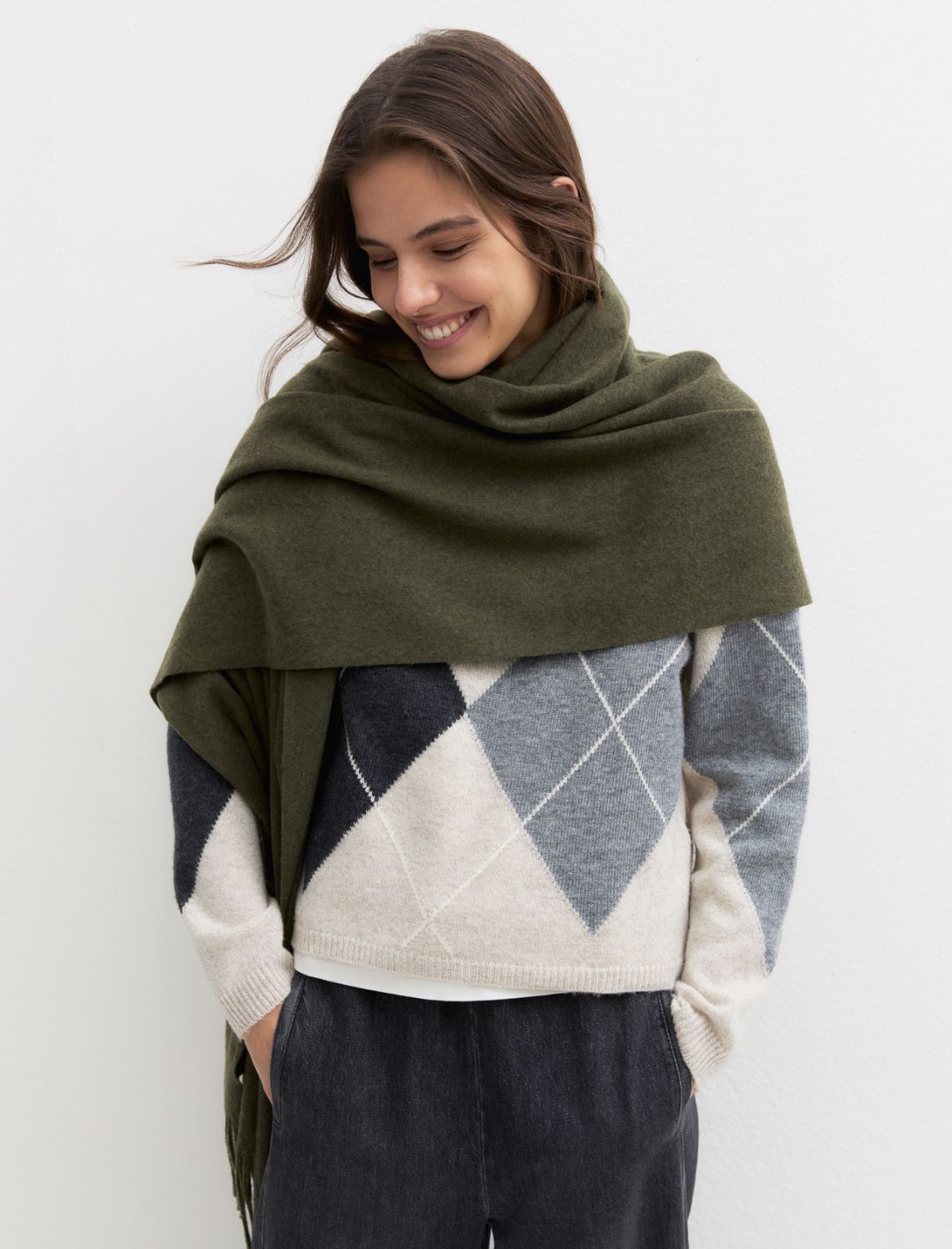 Fringed scarf - DARK GREEN - Emme