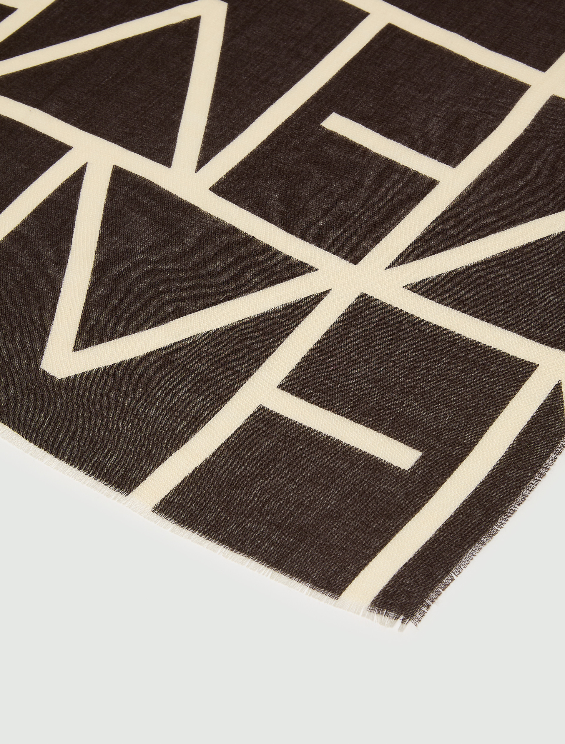 Printed stole with fringe - BROWN - Emme - 3