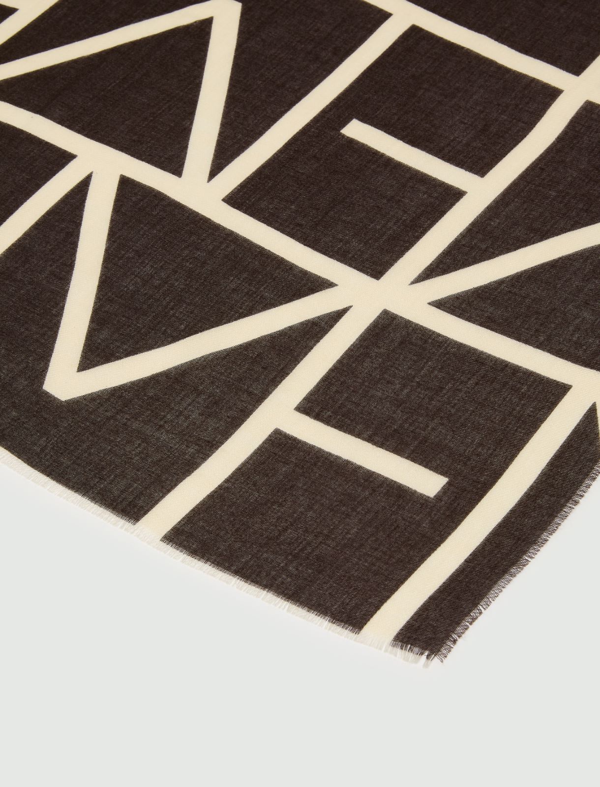Printed stole with fringe - BROWN - Emme - 3