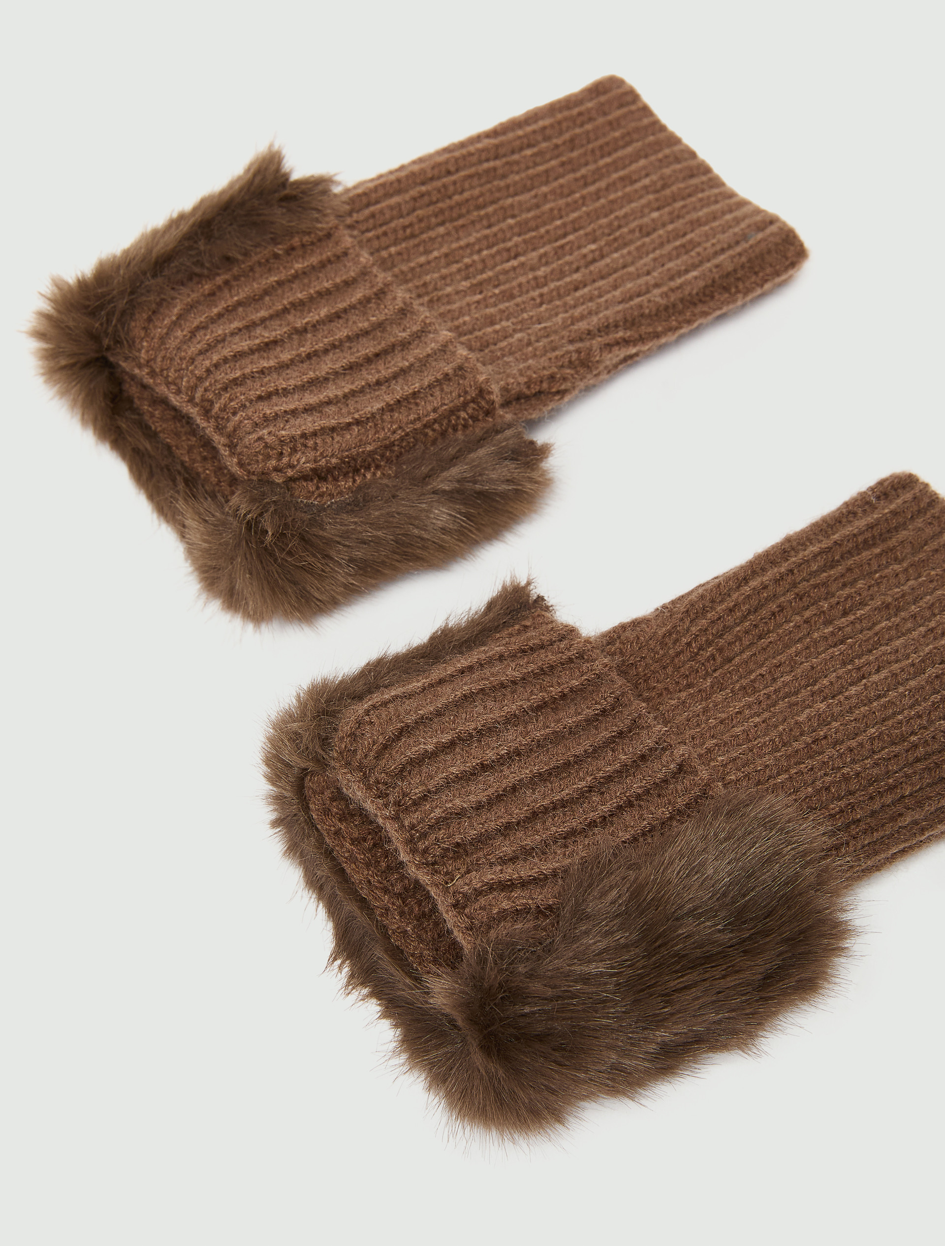 Faux-fur trimmed hand warmers - BROWN - Emme - 3
