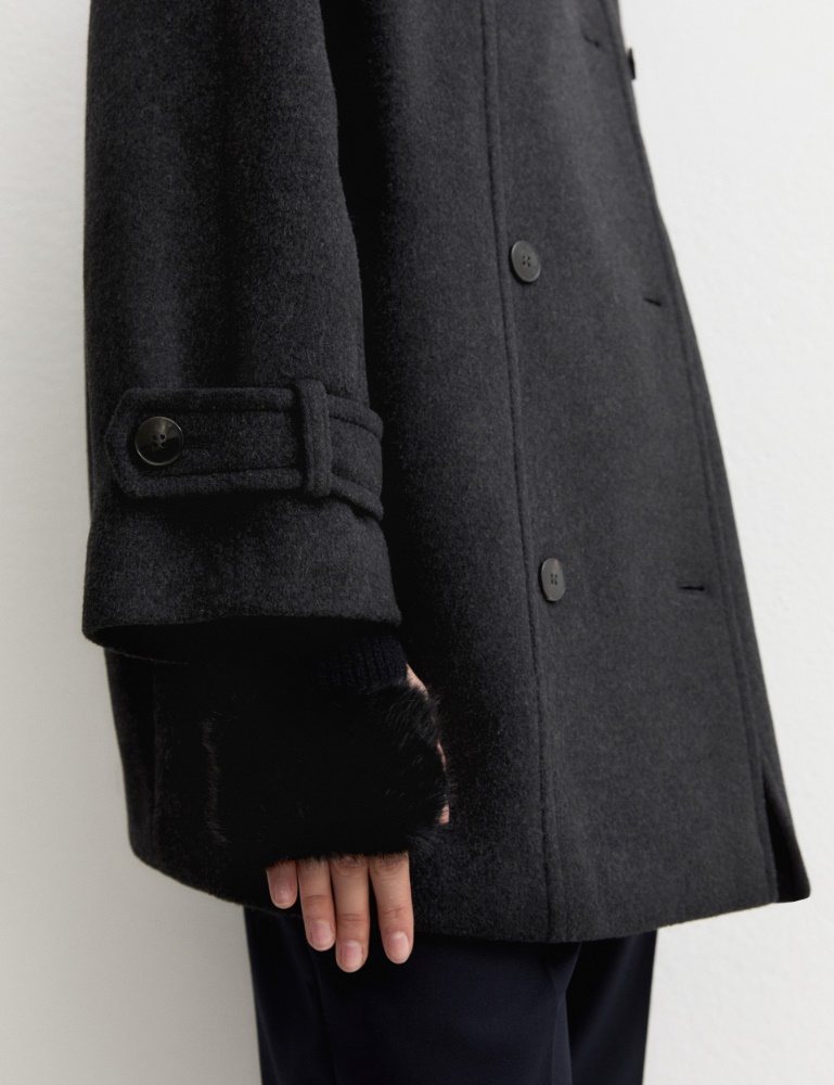 Faux-fur trimmed hand warmers - BLACK