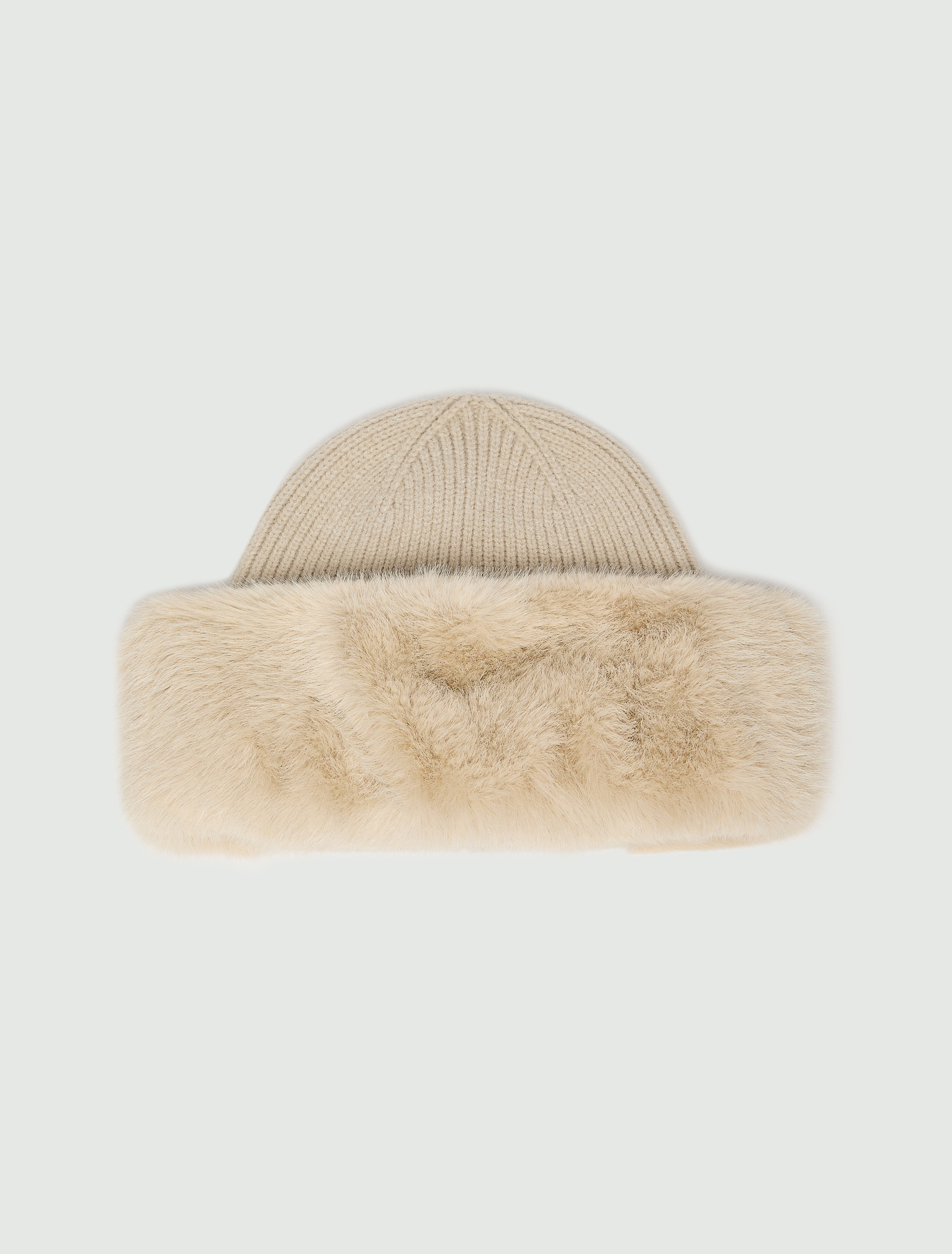 Plush-trim knitted hat - CREAM - Emme - 2