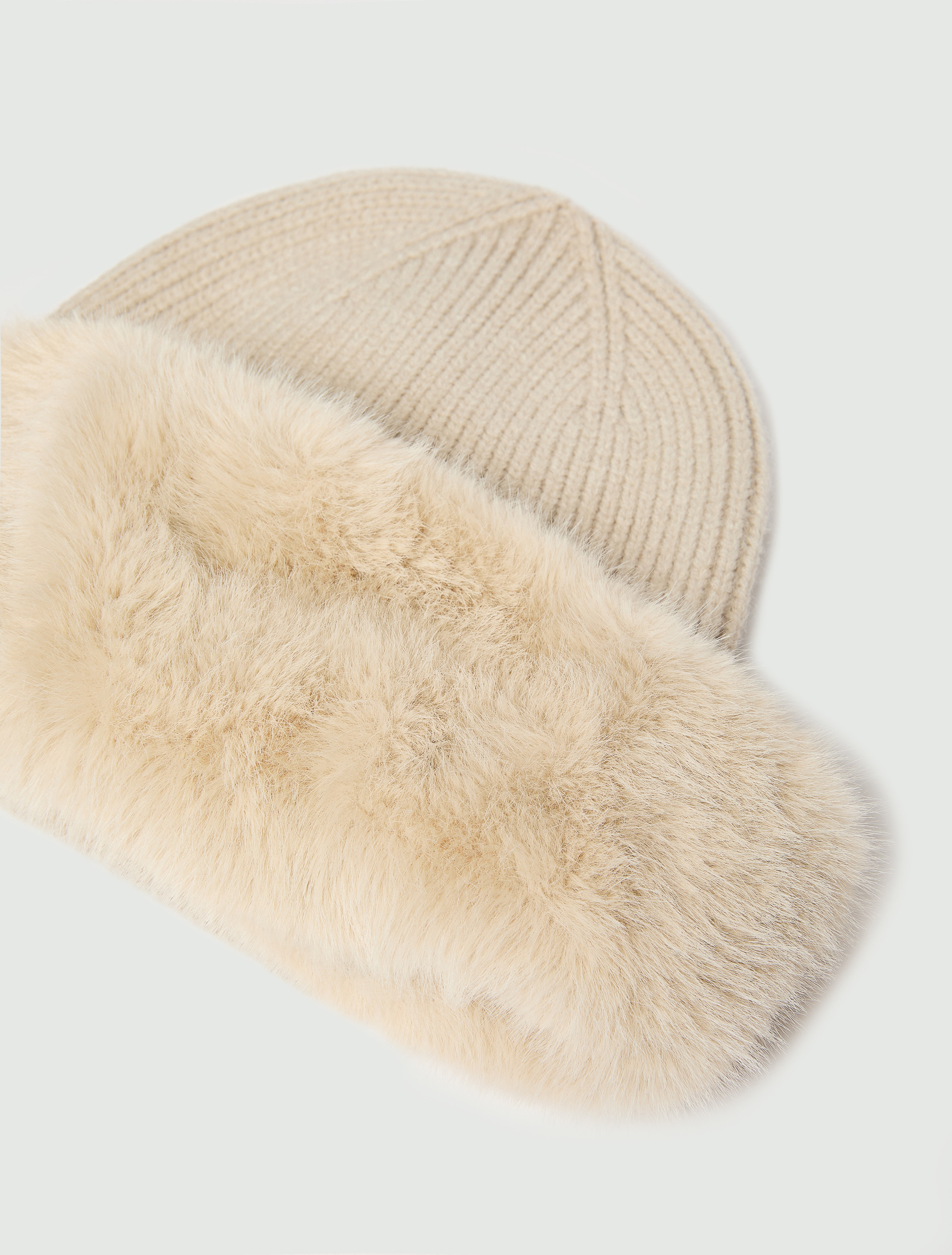 Plush-trim knitted hat - CREAM - Emme - 3