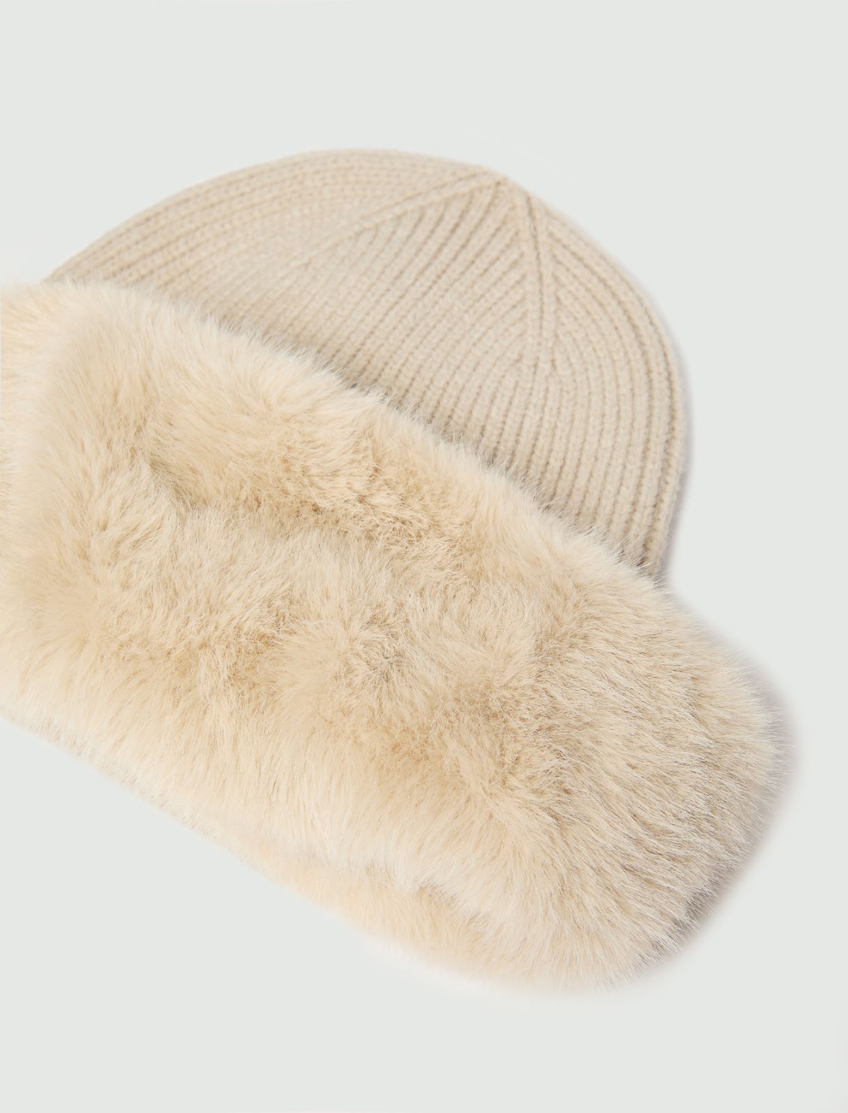 Plush-trim knitted hat - CREAM - Emme - 3