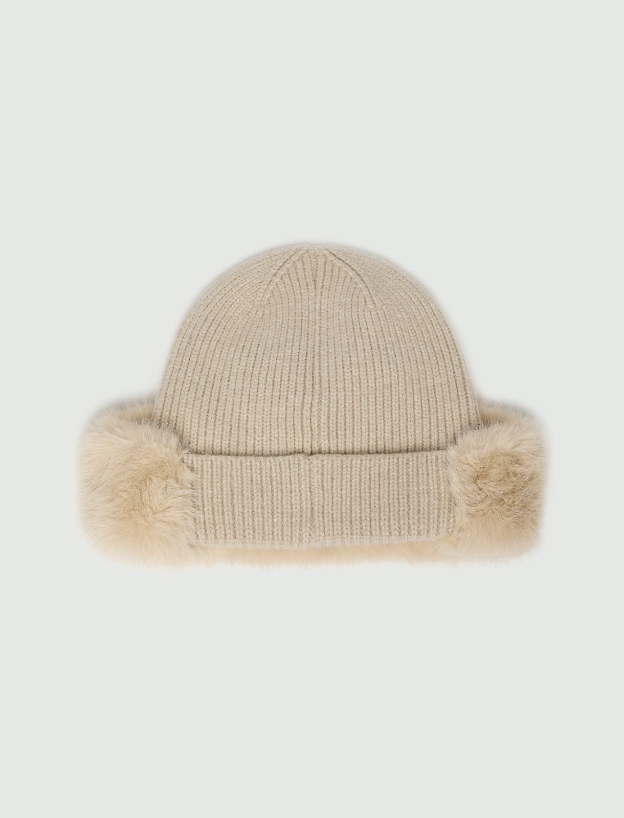 Plush-trim knitted hat - CREAM - Emme - 4