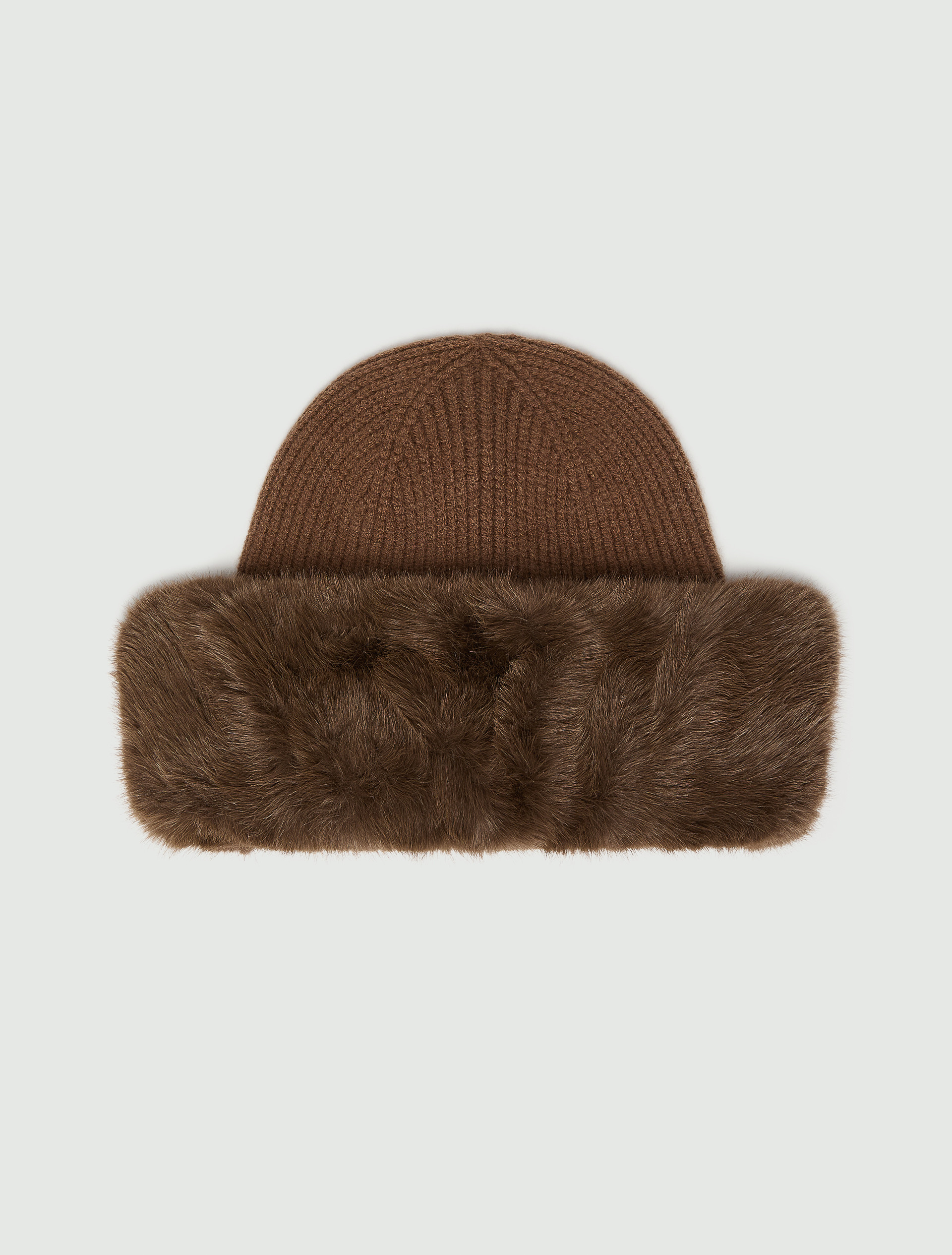 Plush-trim knitted hat - BROWN - Emme - 2