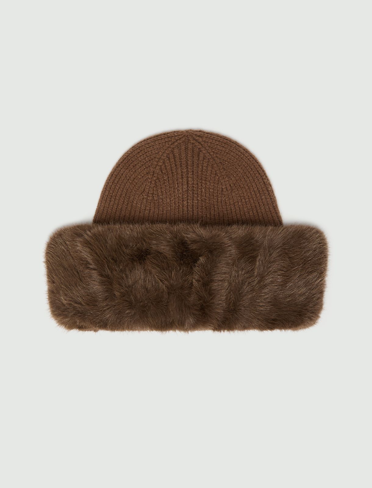 Plush-trim knitted hat - BROWN - Emme - 2