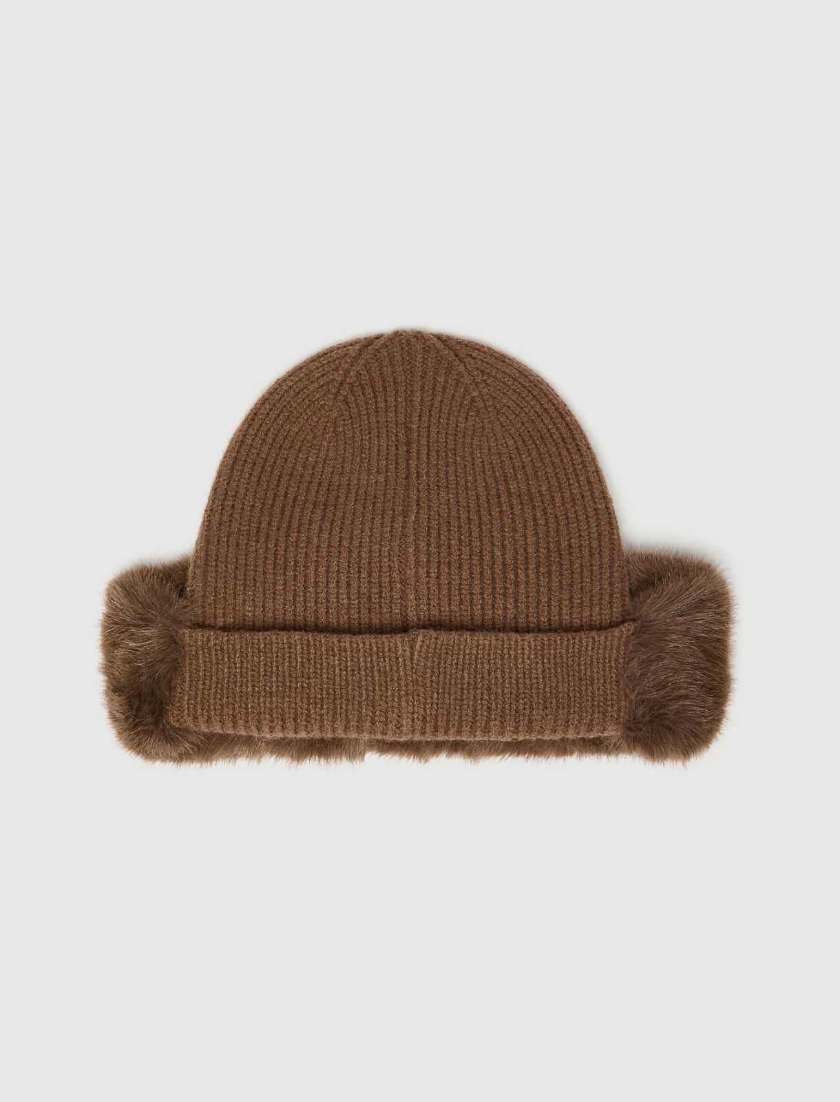 Plush-trim knitted hat - BROWN - Emme - 4
