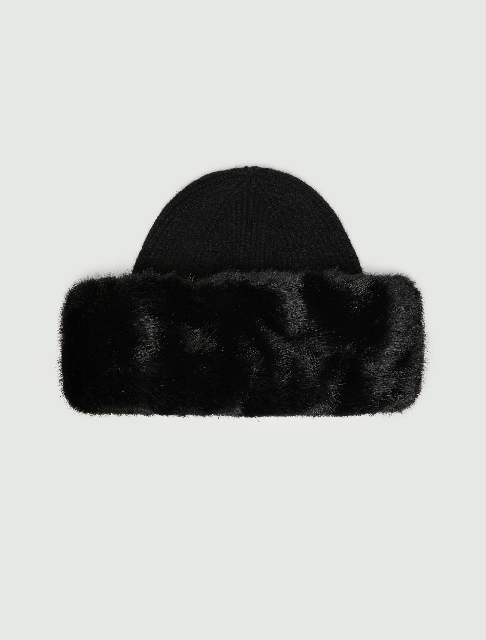 Plush-trim knitted hat - BLACK - Emme - 2