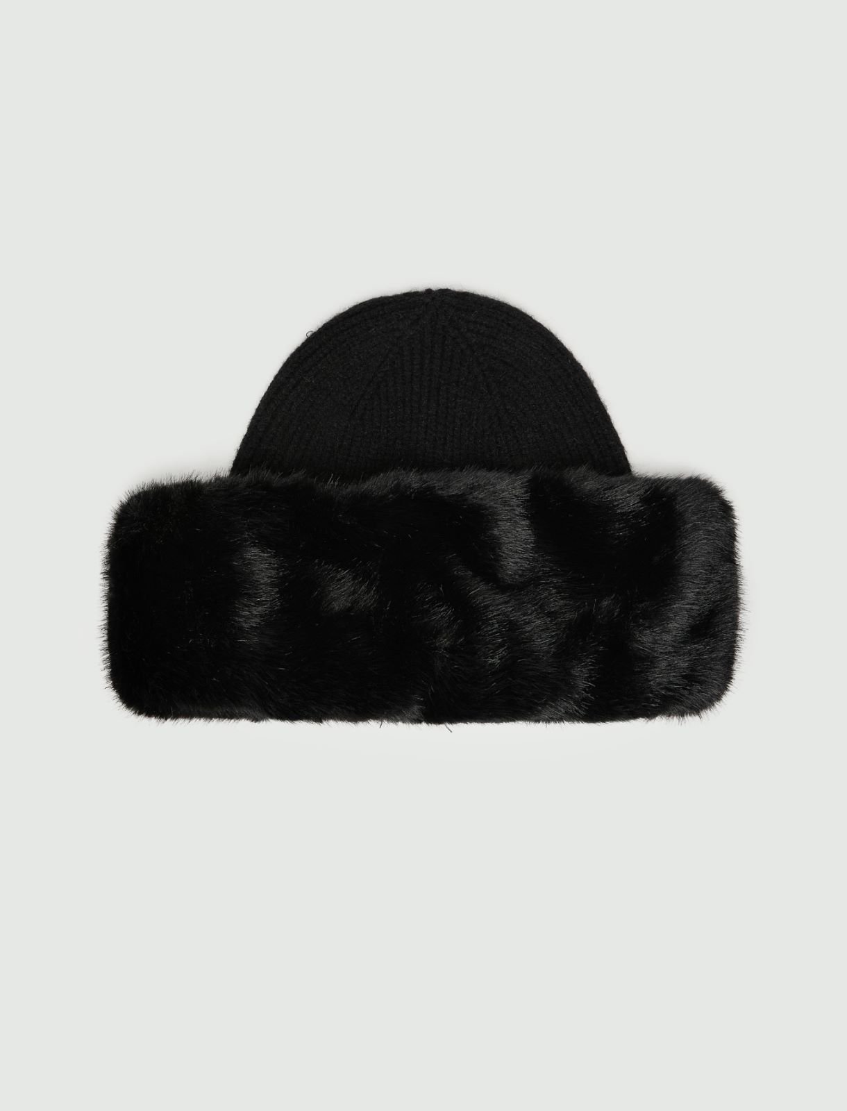 Plush-trim knitted hat - BLACK - Emme - 2