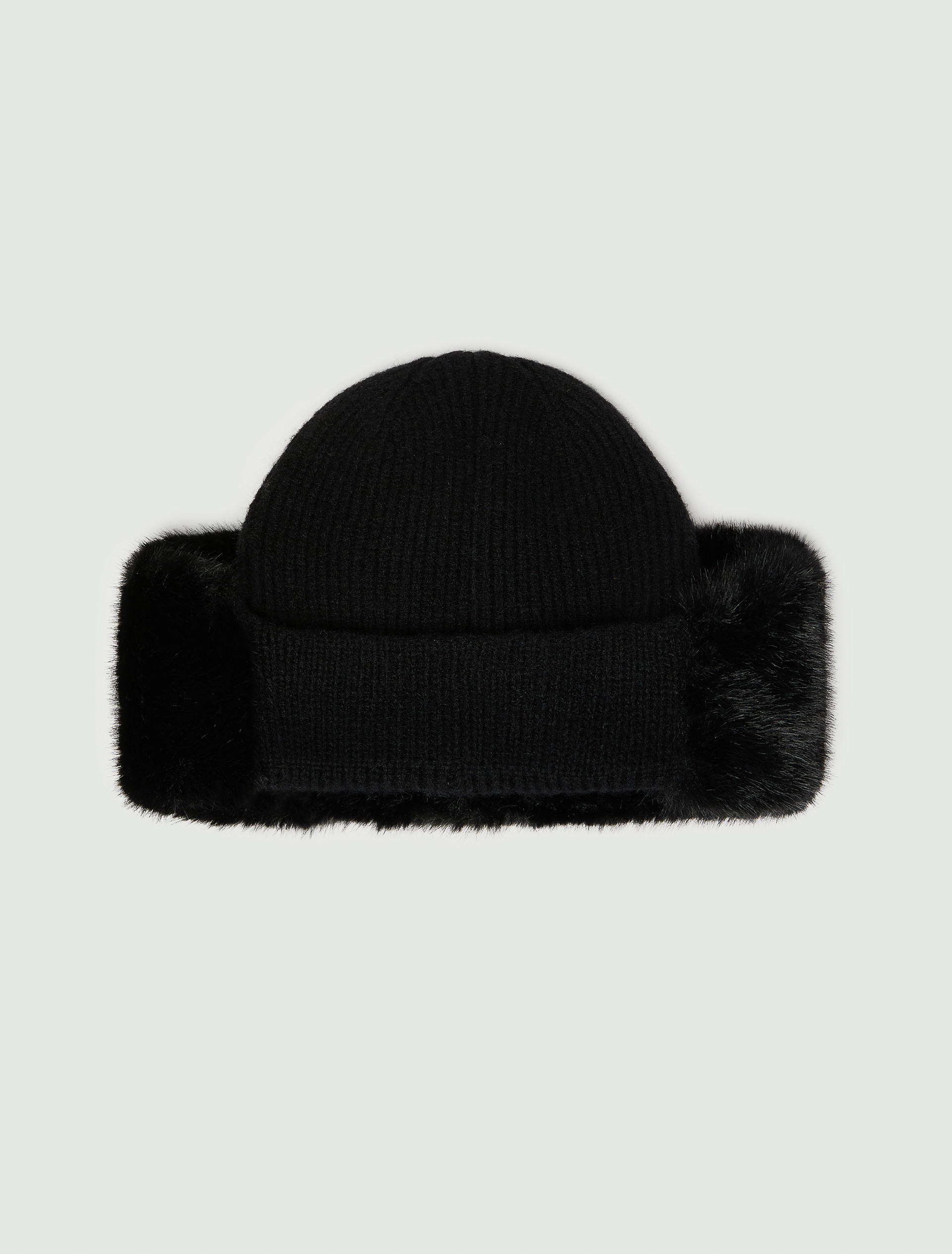 Plush-trim knitted hat - BLACK - Emme - 4