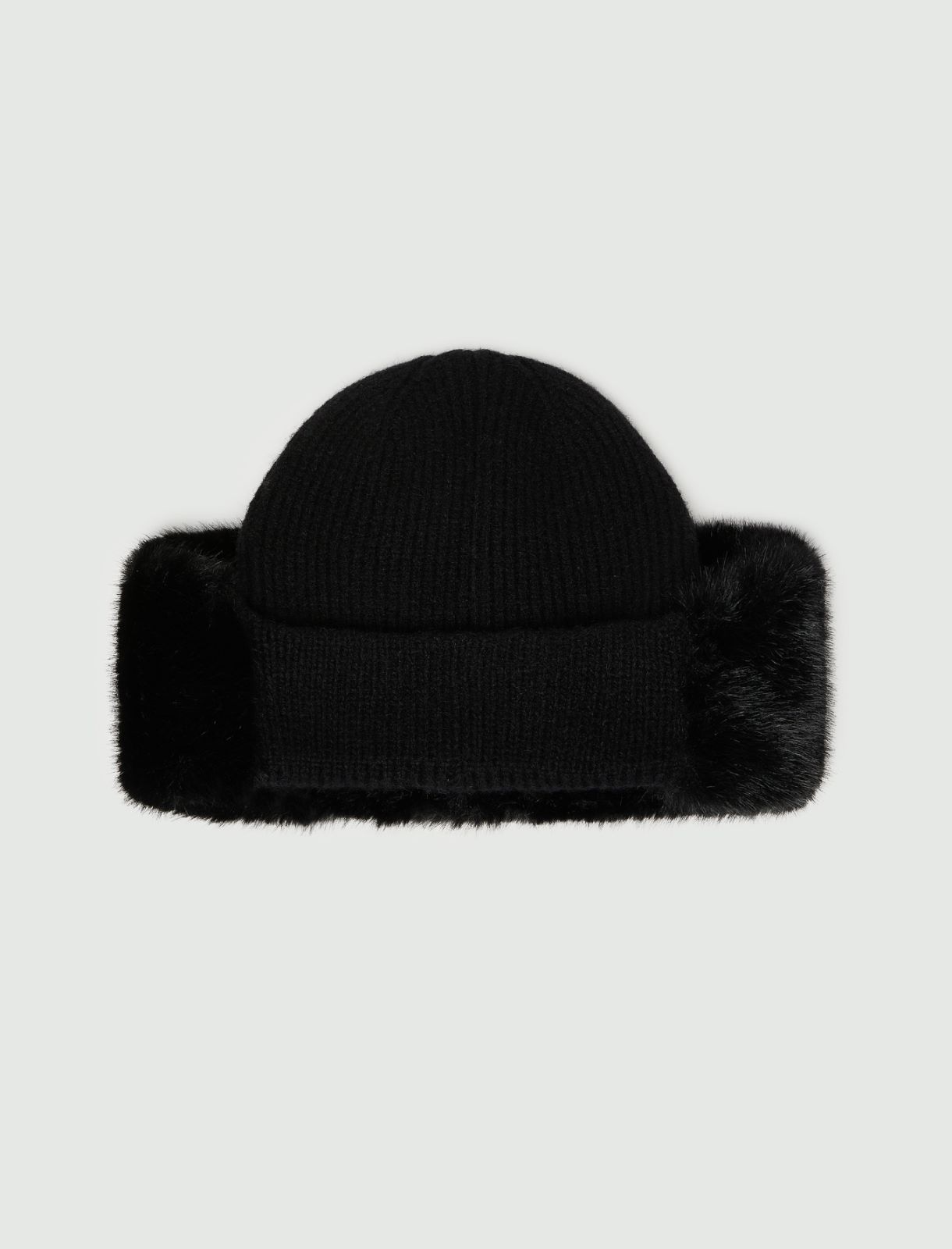 Plush-trim knitted hat - BLACK - Emme - 4