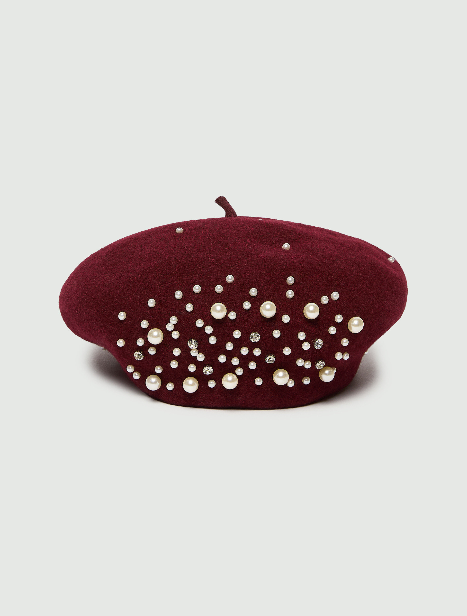 Pearl and Crystal-Embellished Beret - BORDEAUX - Emme - 2