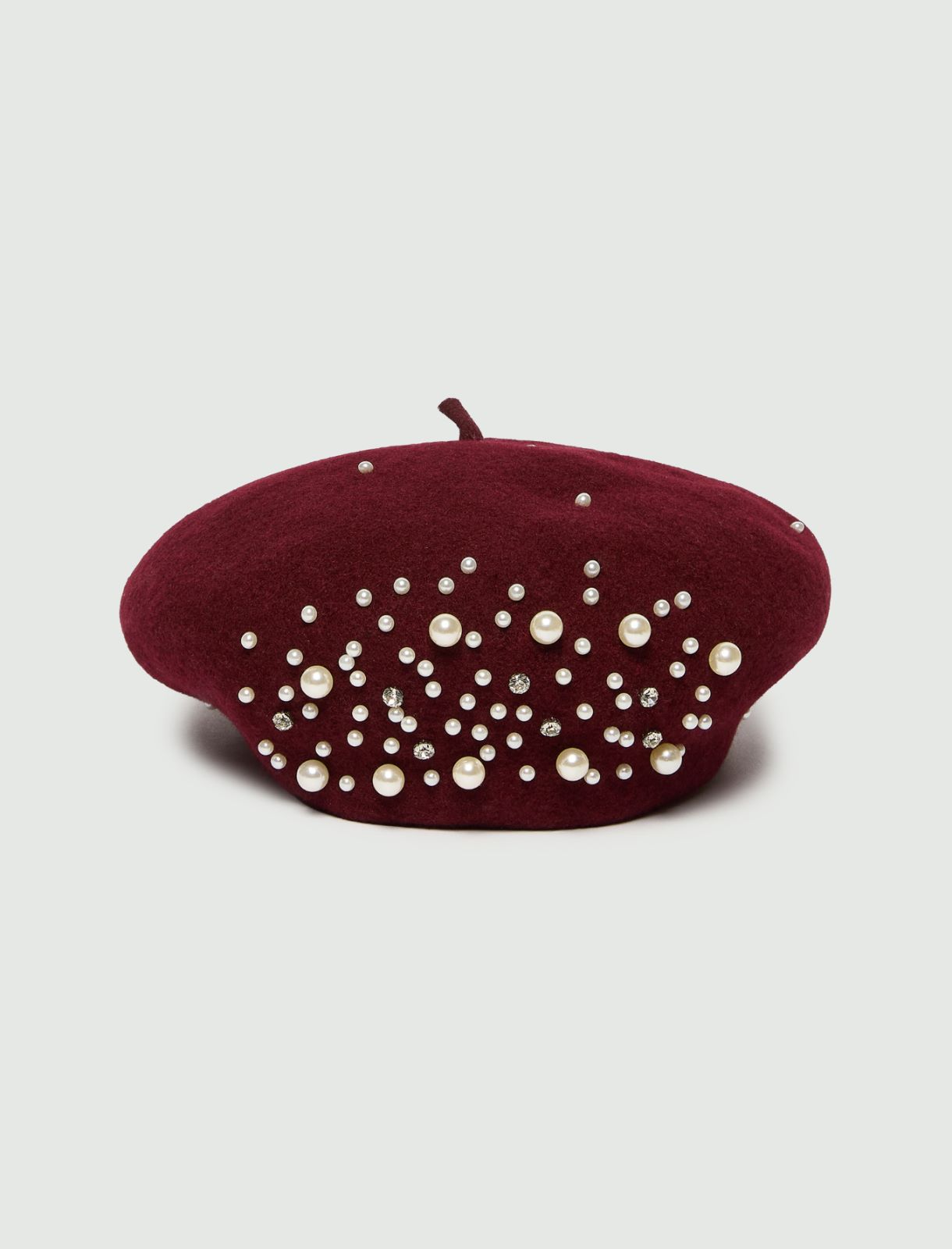 Pearl and Crystal-Embellished Beret - BORDEAUX - Emme - 2