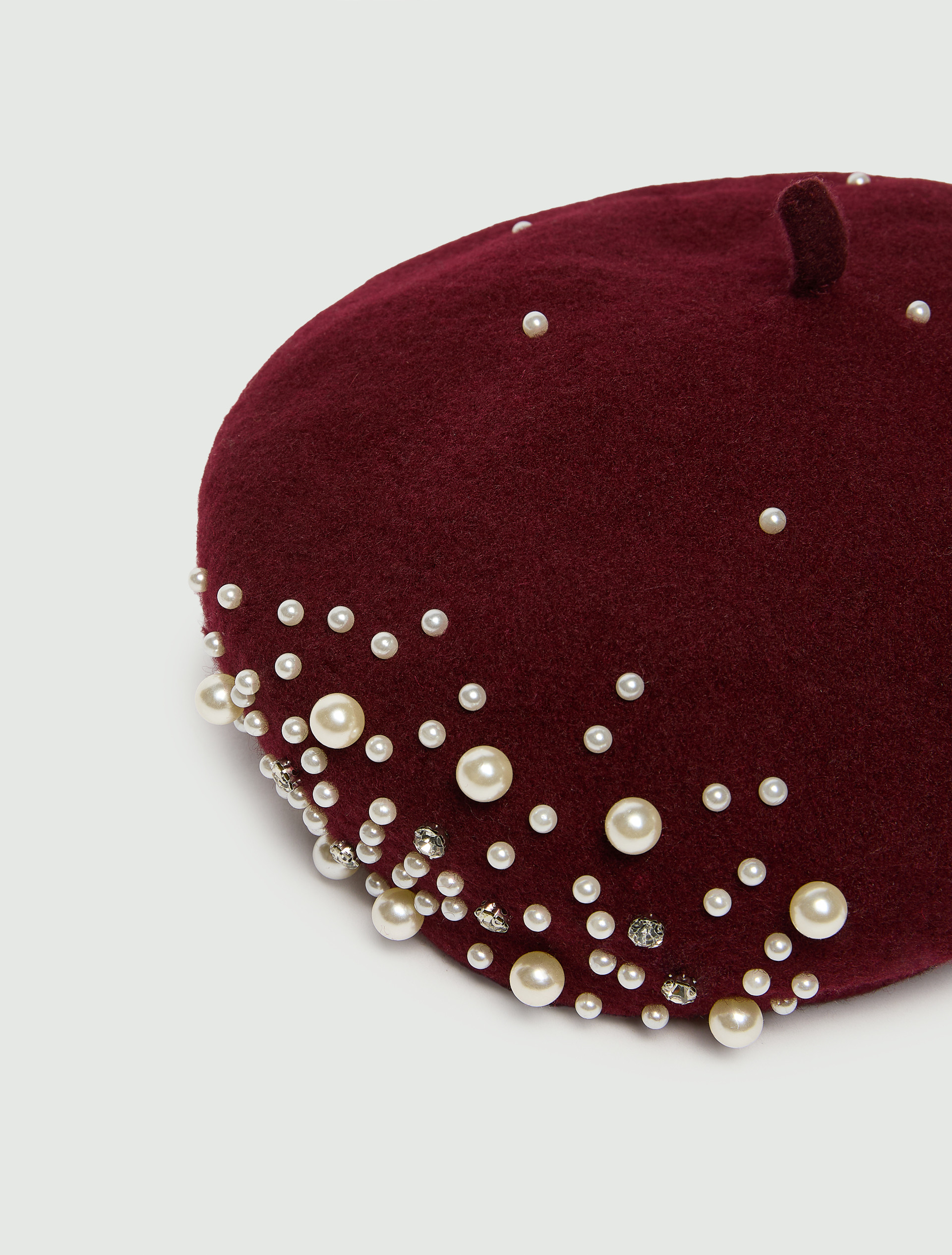 Pearl and Crystal-Embellished Beret - BORDEAUX - Emme - 3