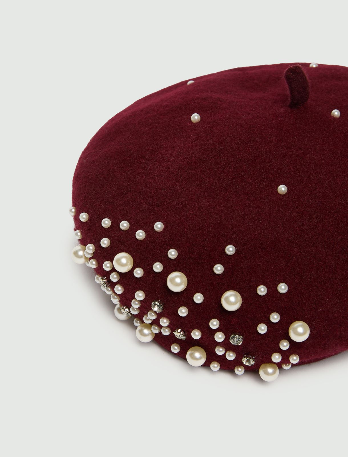 Pearl and Crystal-Embellished Beret - BORDEAUX - Emme - 3
