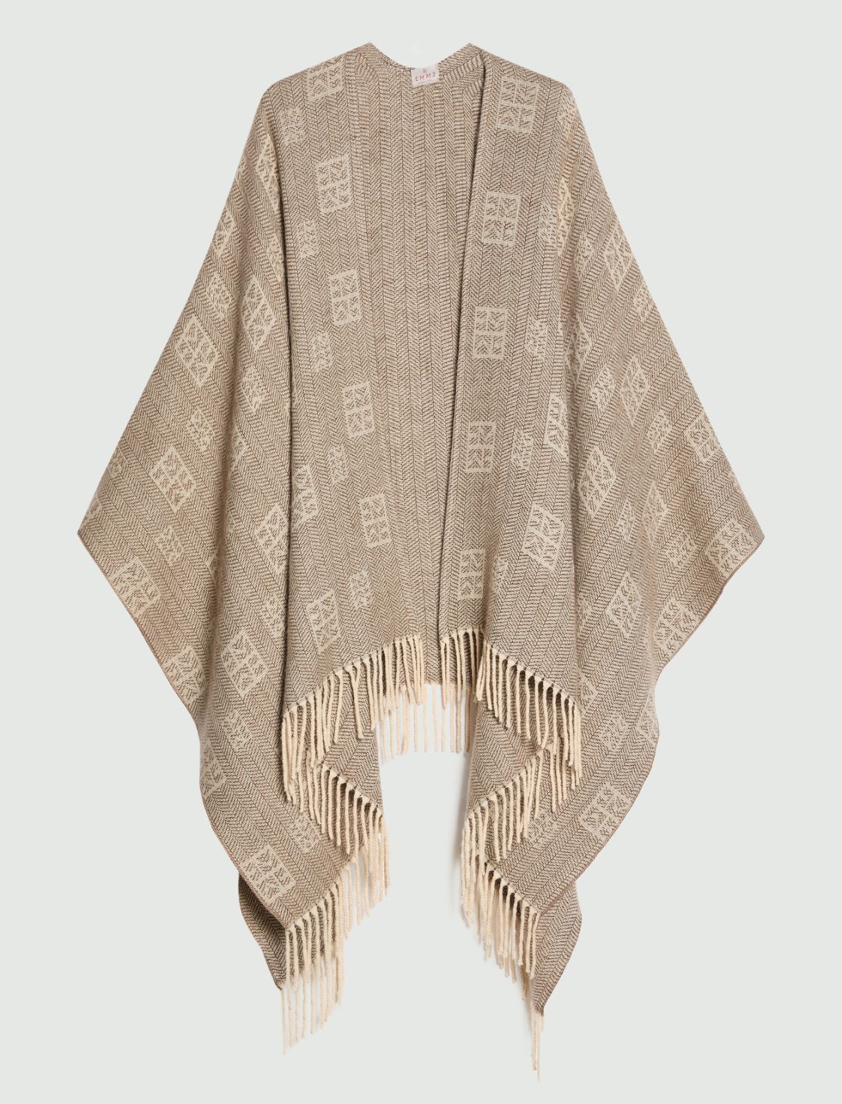Poncho jacquard con frange - CAMMELLO - Emme - 2