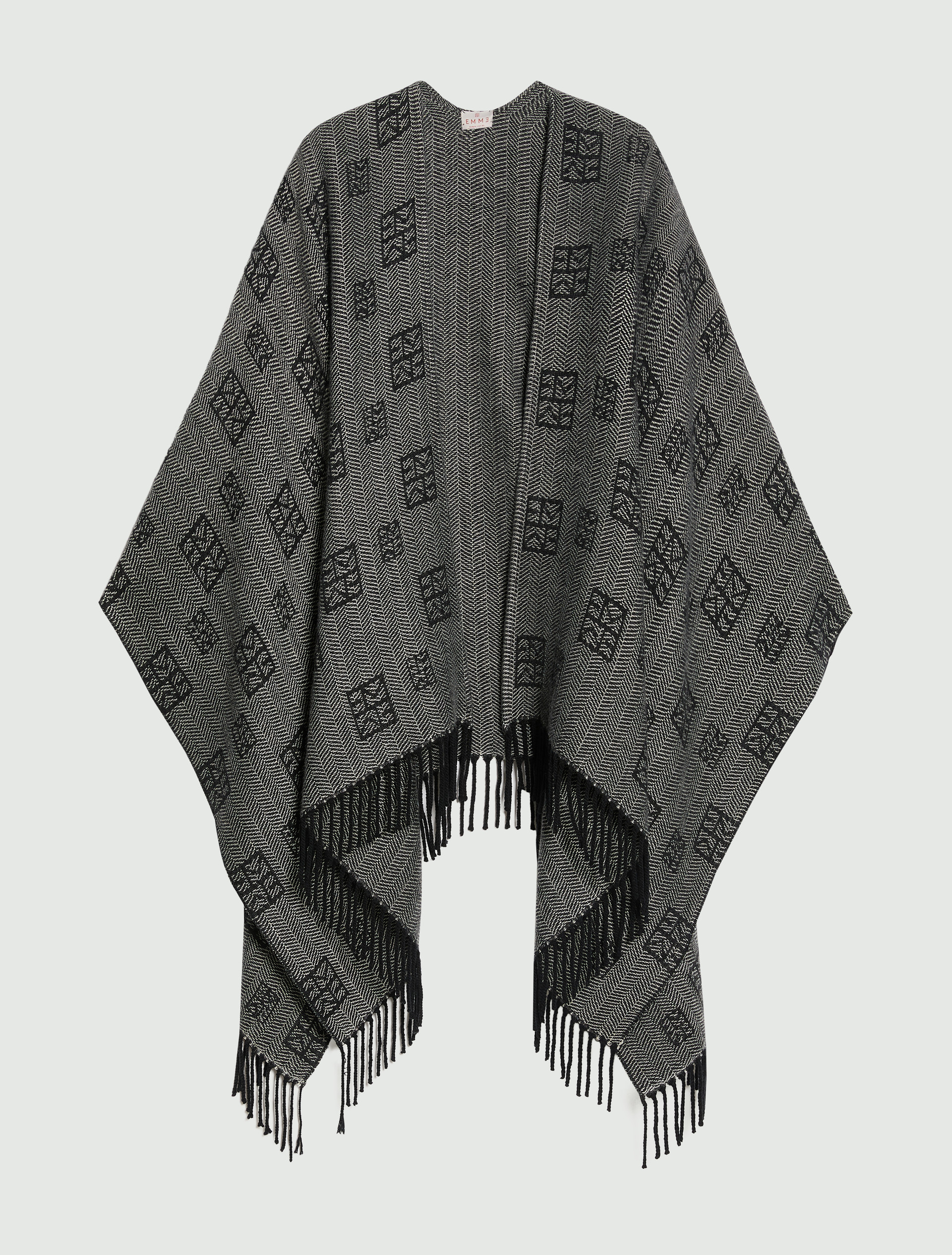 Poncho jacquard con frange - NERO - Emme - 2