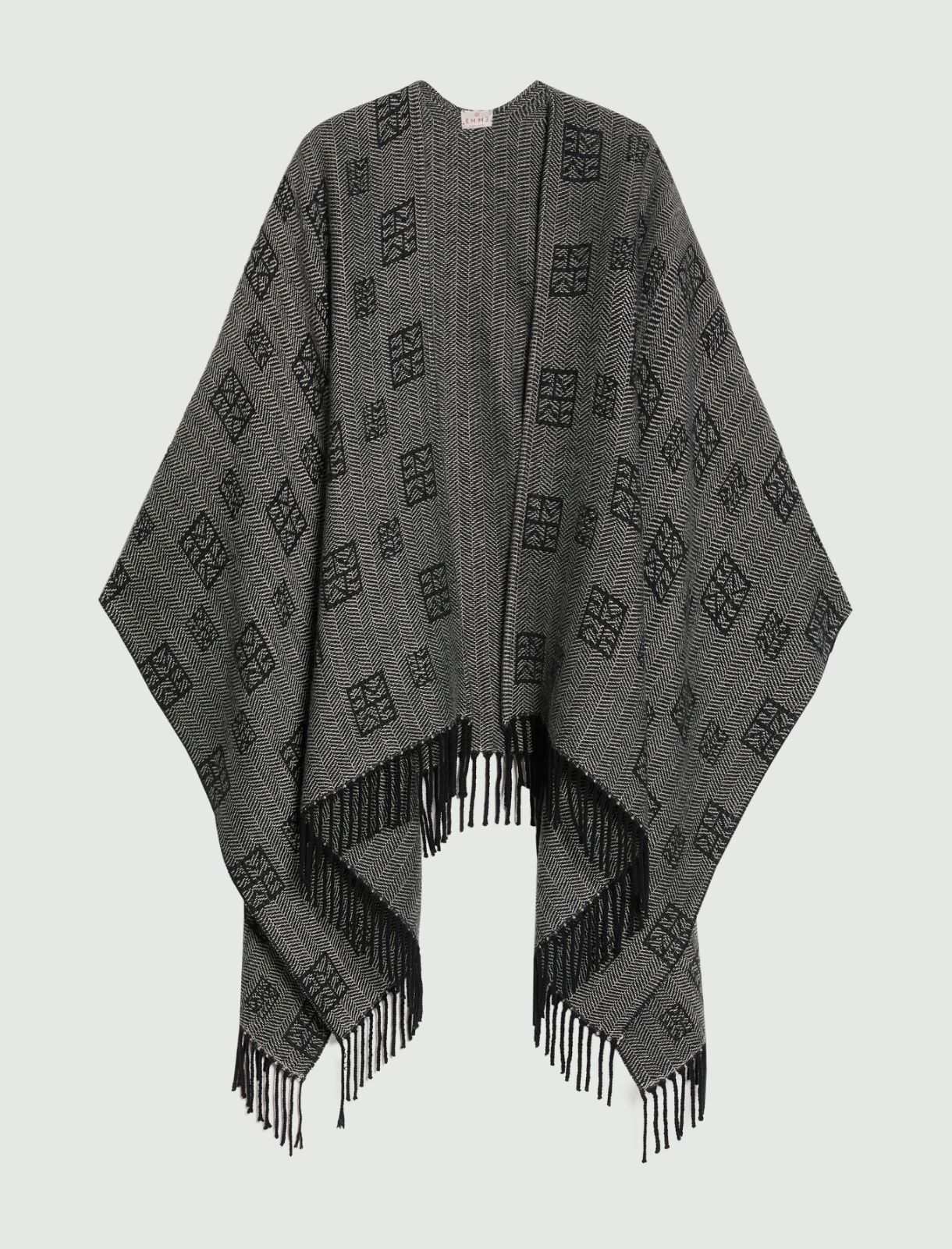 Poncho jacquard con frange - NERO - Emme - 2