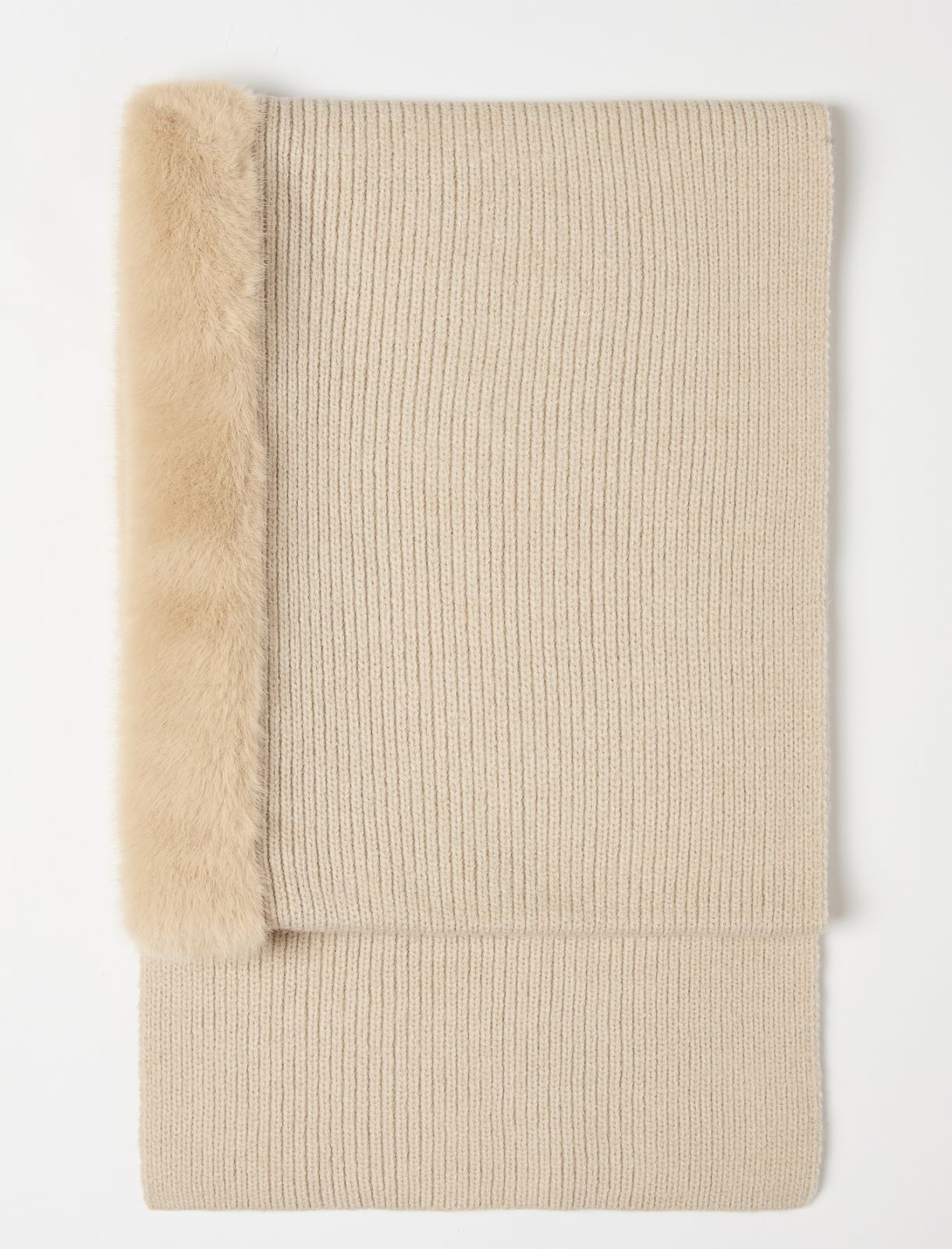 Hooded scarf with furry trim - CREAM - Emme - 2