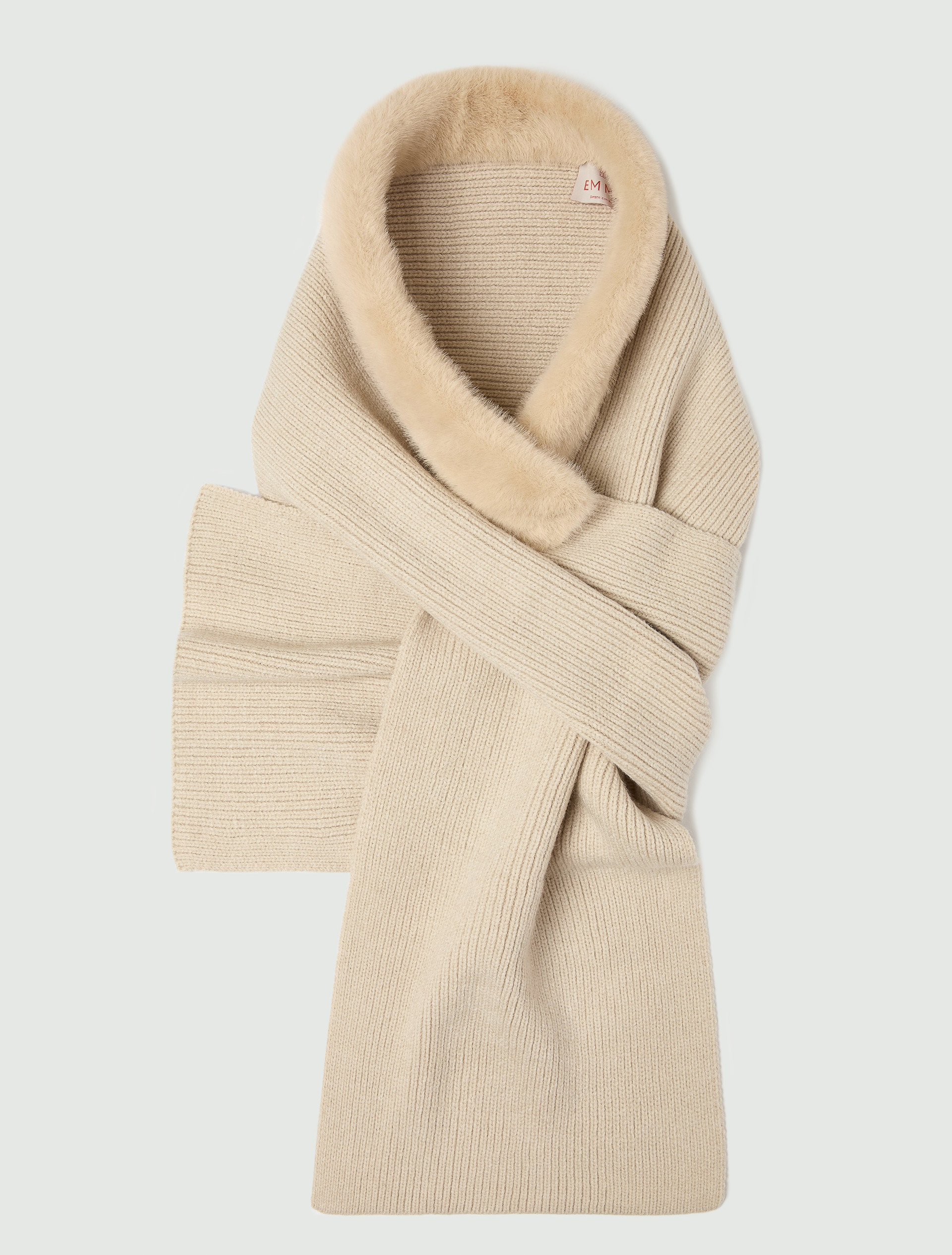 Hooded scarf with furry trim - CREAM - Emme - 3