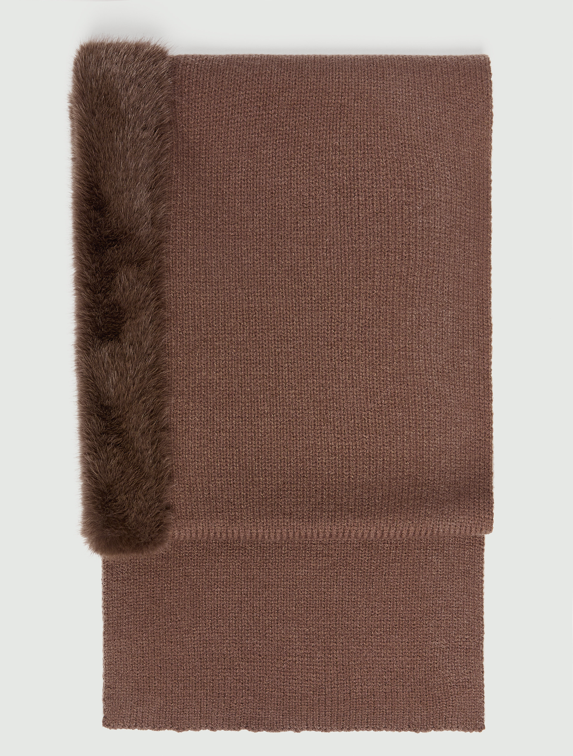 Hooded scarf with furry trim - BROWN - Emme - 2