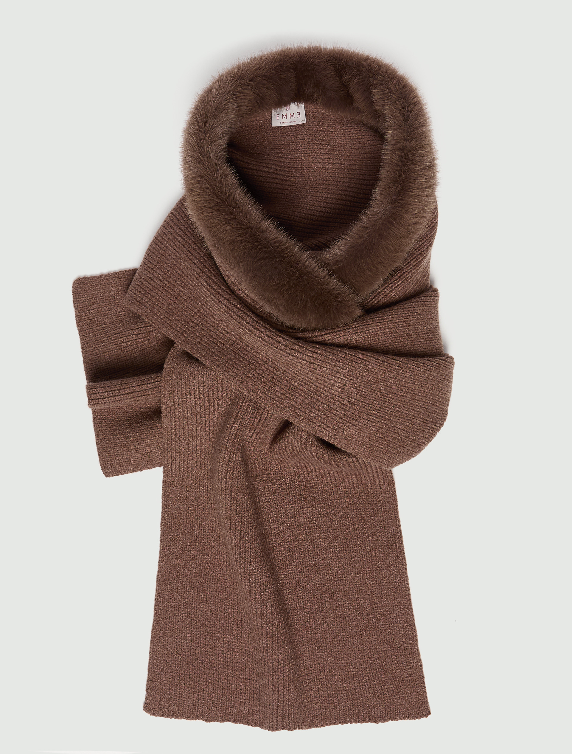 Hooded scarf with furry trim - BROWN - Emme - 3